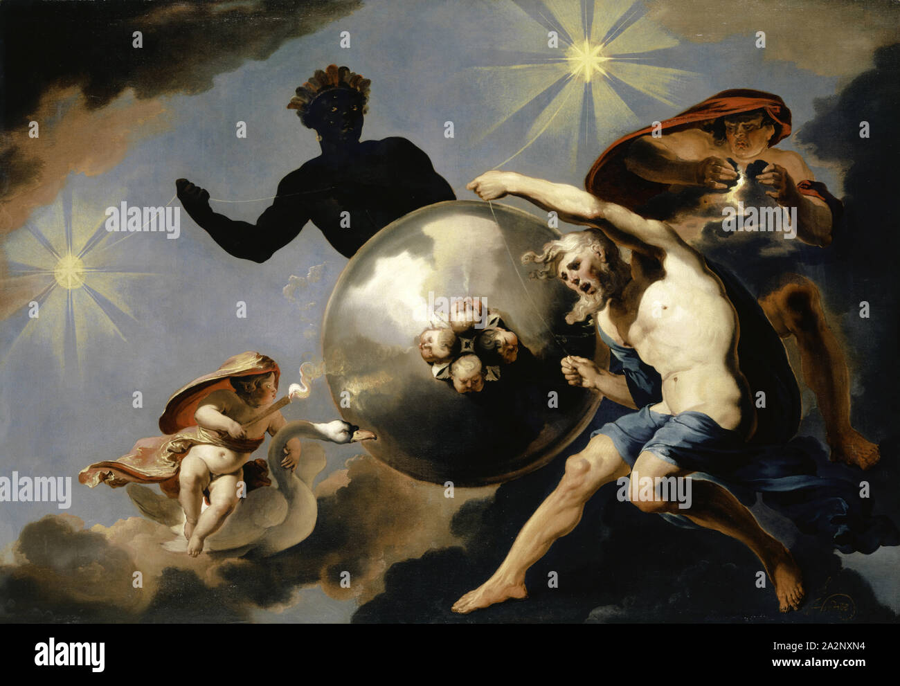 Cosmic Allegory, c. 1660/65, oil on canvas, 103.4 x 149 cm, signed lower right: A, Hondius, Abraham Hondius, Rotterdam 1625/30–1691 London Stock Photo