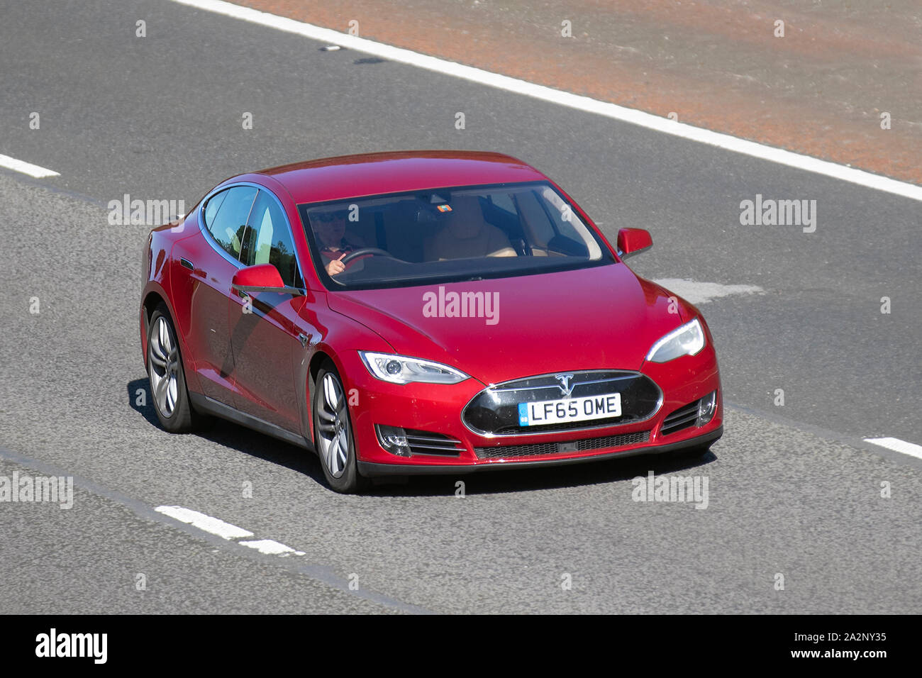 2015 red Tesla Electric Model S car P85D Vehicular traffic, transport