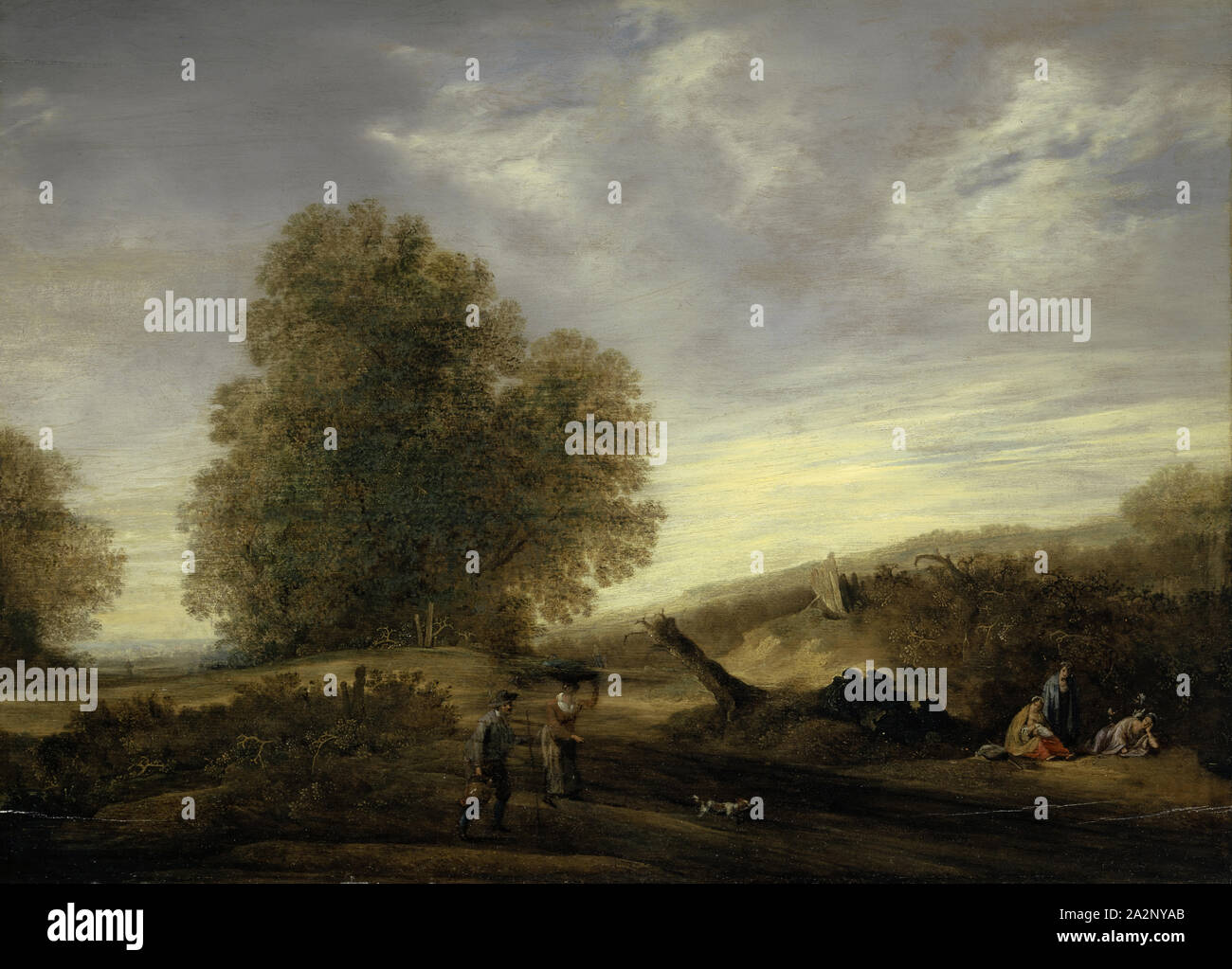 Landscape with staffage, oil on canvas, 57 x 74.5 cm, not specified, Niederländischer Meister, 17. Jh Stock Photo