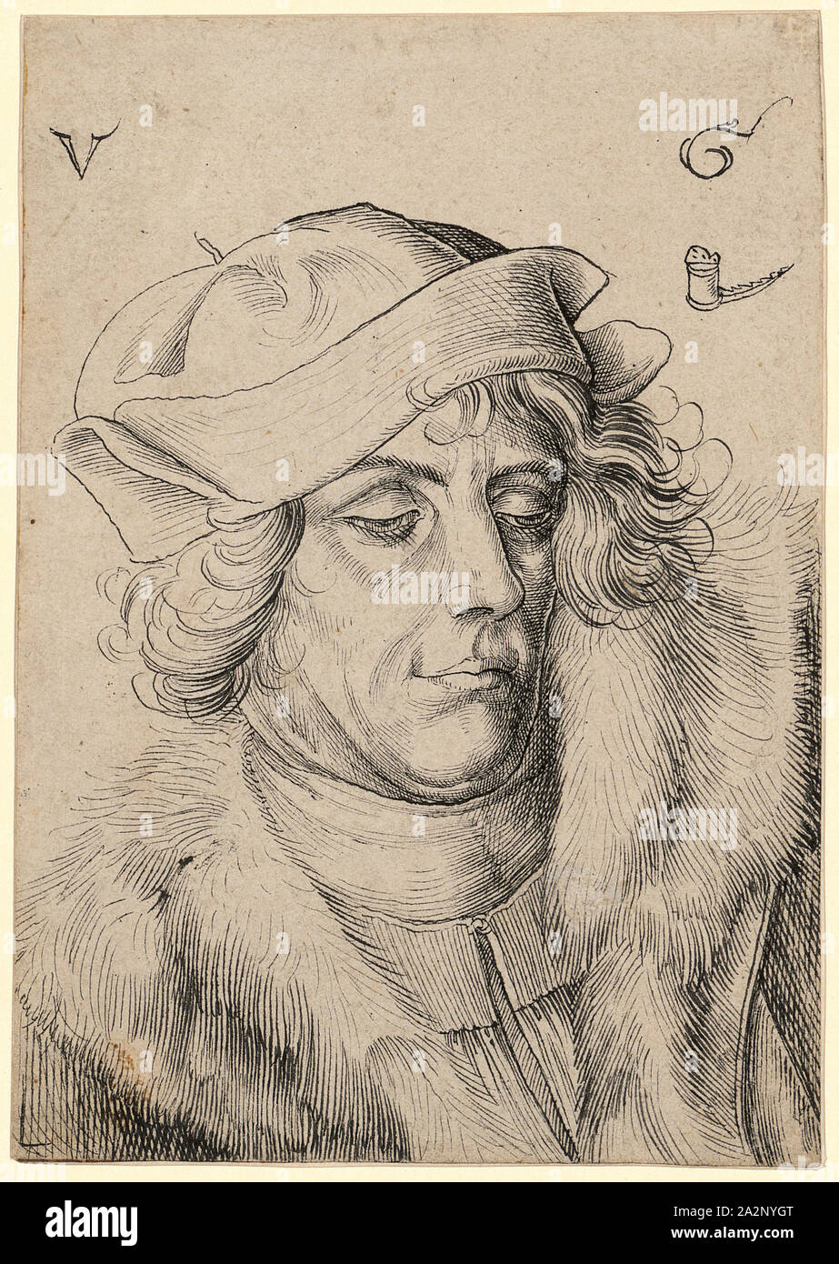 Portrait Of A Man With A Beret And Fur Collar Around 1507 Pen In Black Leaf