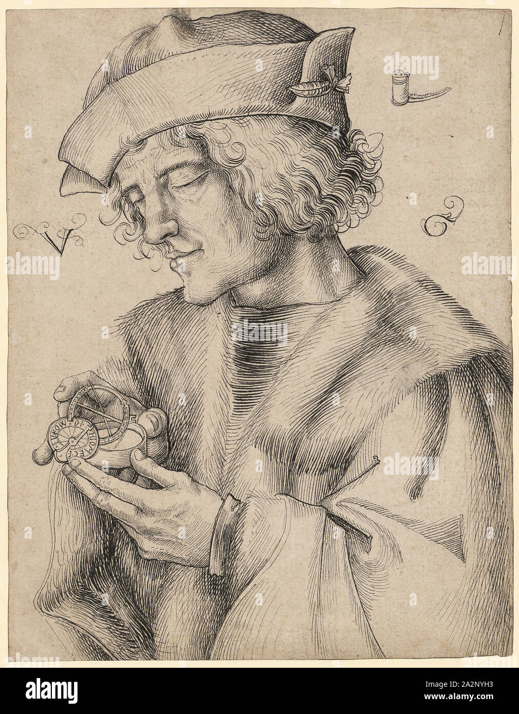 Portrait Of A Man With Pocket Sundial Around 1505 08 Pen In Black Sheet 19 2 X 14 8 Cm O L And R Monogrammed Of The Head V G O R Boraxbuchse On The