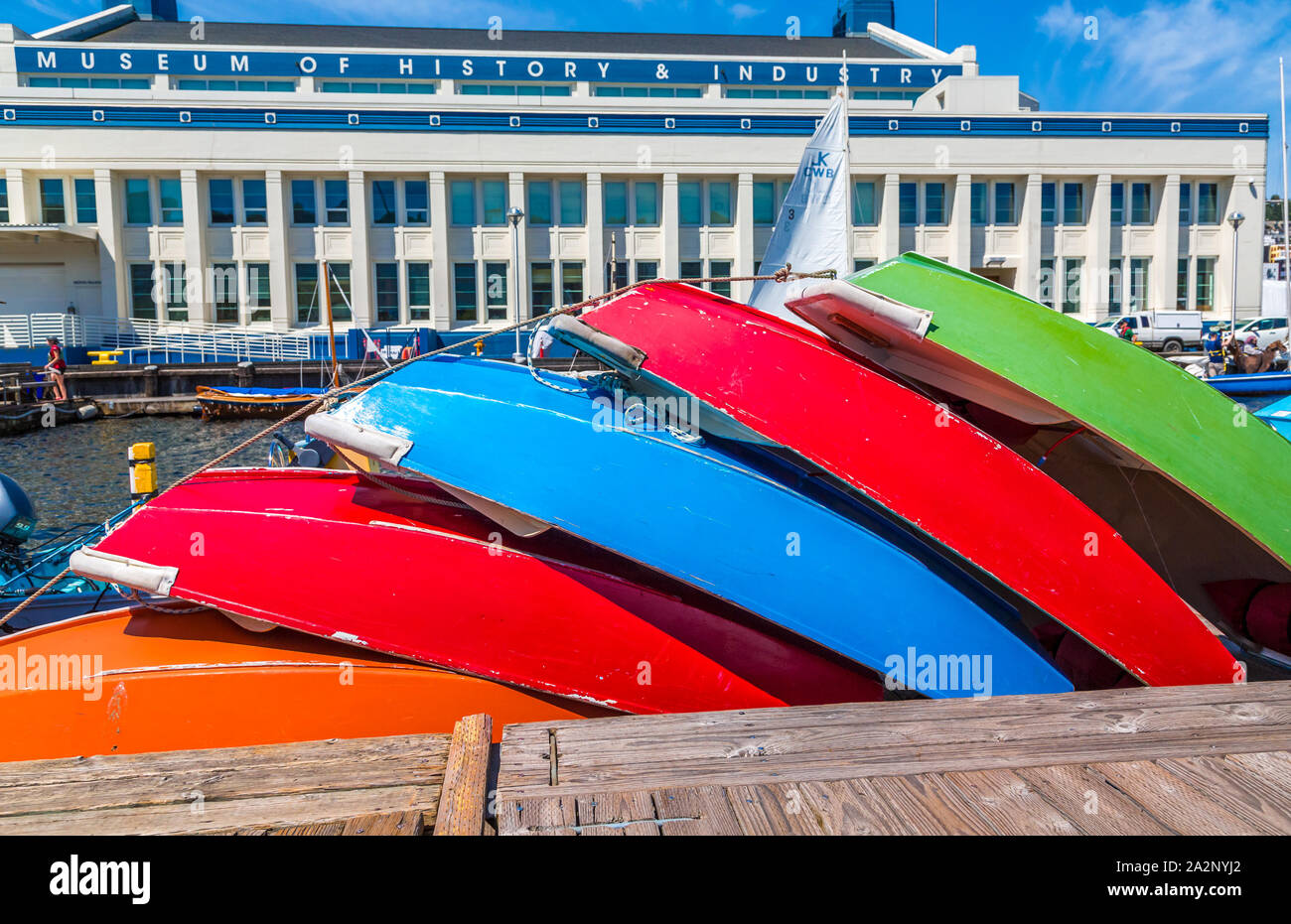 Rowboats at Museum of History and Industry Stock Photo