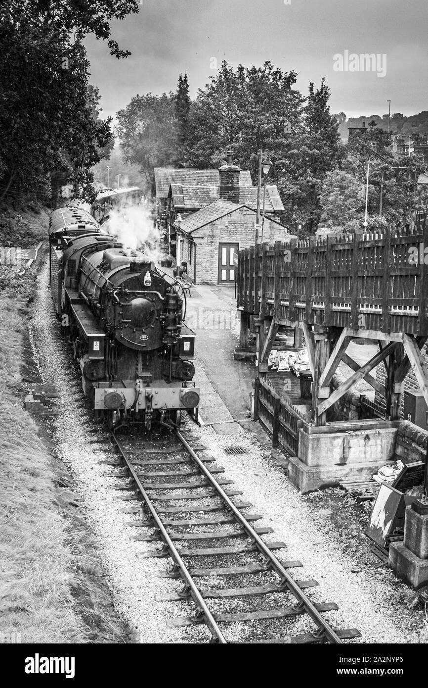 Steam train at Haworth Train Station on the Keighley Worth Valley