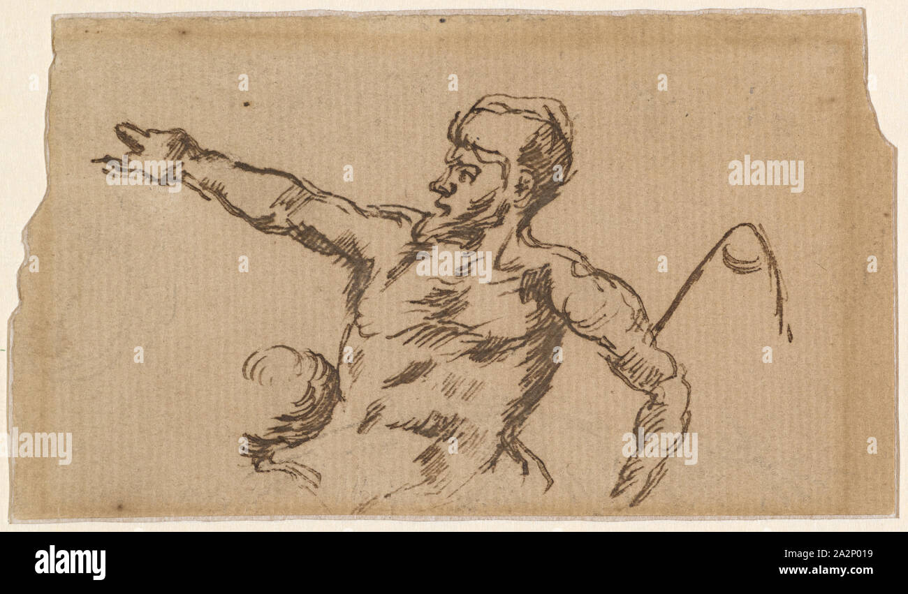 Soldier at a bathing place, after a copperplate engraving by Marcantionio Raimondi (1510) with three figures from Michelangelo's box of the Battle of Cascina, around 1864/68, feather (brown) on handmade paper, sheet: 6.1 x 10.6 cm (largest mass), Paul Cézanne, Aix-en-Provence 1839–1906 Aix-en-Provence Stock Photo
