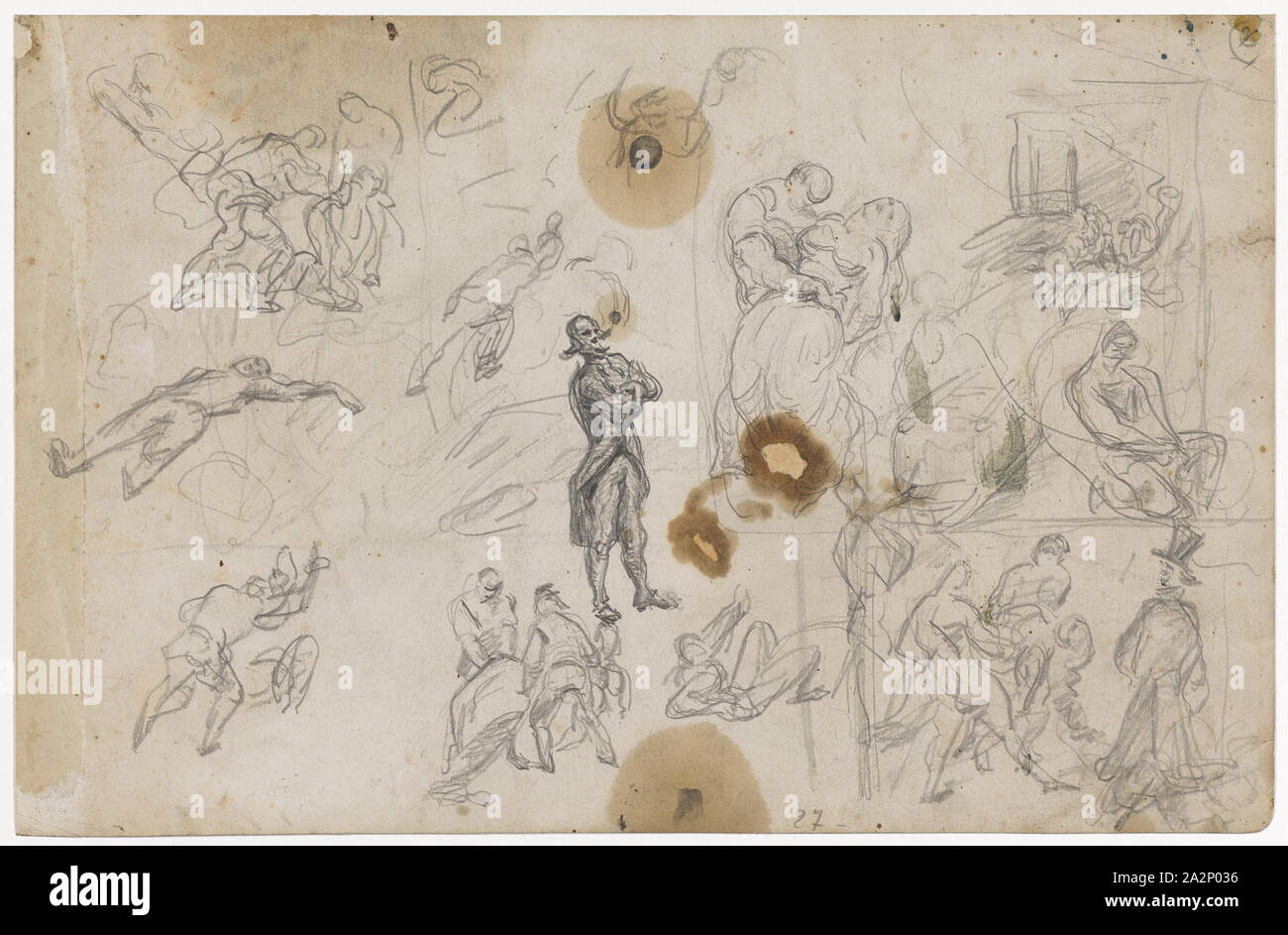 Study sheet with several scenes of violence, 1864/67, pencil on thick paper, verso: pencil and quill, leaf: 22.8 x 35 cm, not marked, Paul Cézanne, Aix-en-Provence 1839–1906 Aix-en-Provence Stock Photo