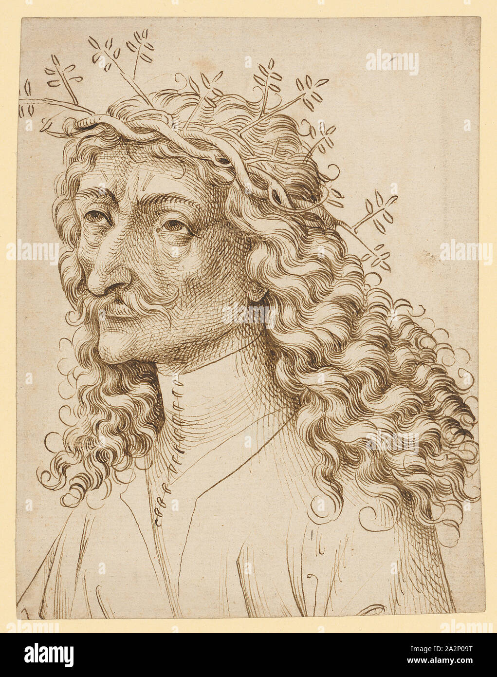 Half Length Portrait Of A Garlanded Man With Long Curly Hair Left