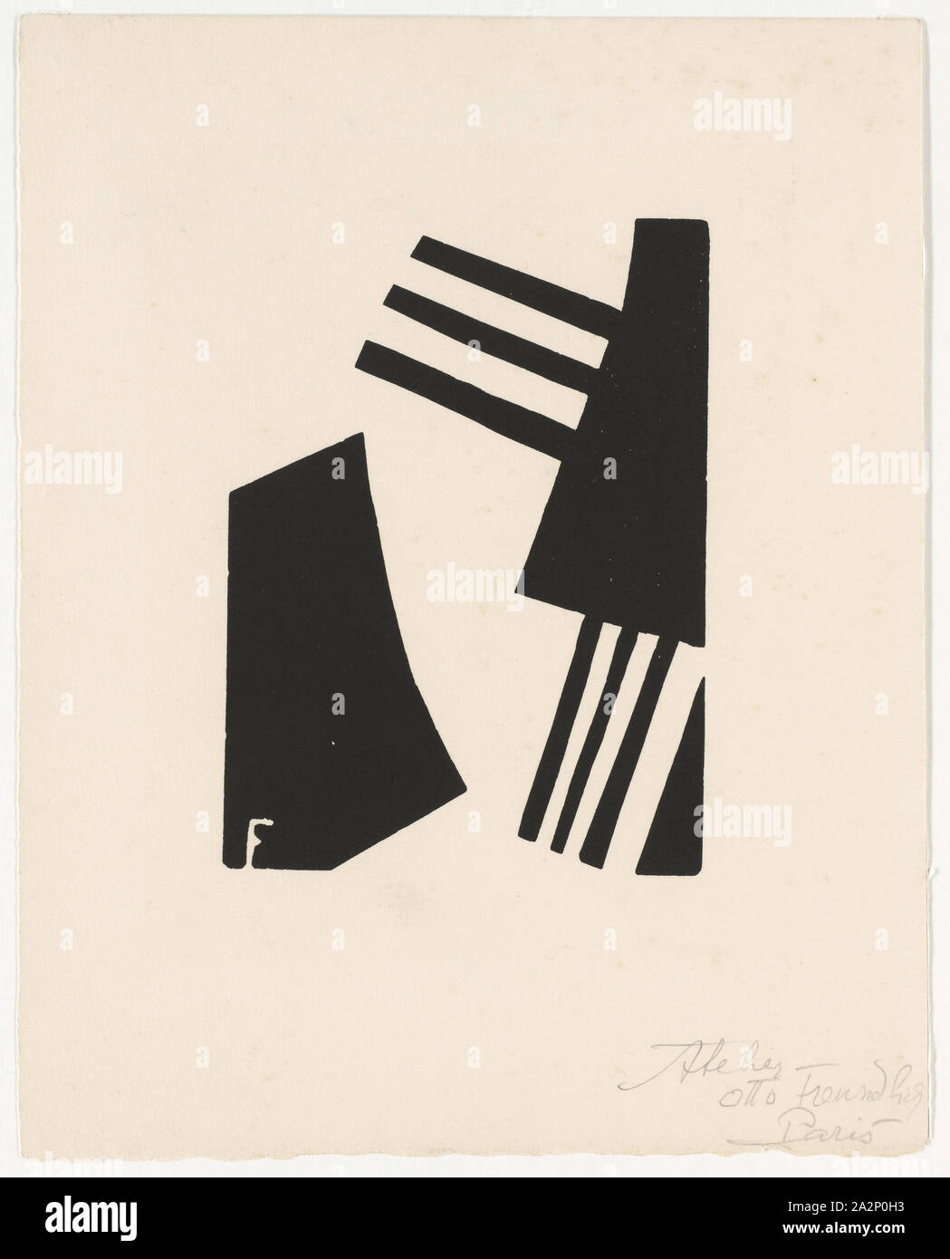 Composition, c. 1938, woodcut, sheet: 28.4 x 22.2 cm |, Picture: 16.2 x 11.7 cm, U. l., signed in the illustration: F, u, ., r., inscribed and signed in pencil: Atelier, Otto Freundlich, Paris, inscribed on the back in pencil: Aaron (?), par Otto Freundlich, Paris, Otto Freundlich, Stolp/Pommern (heute Slupsk) 1878–1943 bei Lublin (Maidanek Stock Photo