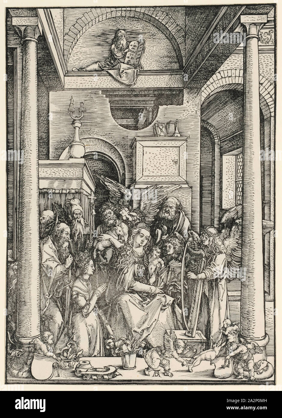 Mariens Adoration (Glorification of Mary), c. 1502, woodcut, folio, picture: 29.6 x 21.3 cm, U. Monogrammed: AD, Albrecht Dürer, Nürnberg 1471–1528 Nürnberg Stock Photo
