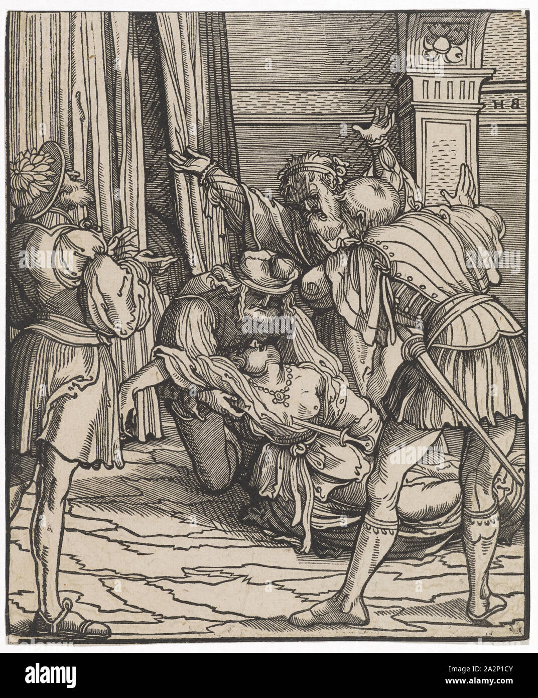 Suicide of the Lucretia, around 1515, woodcut, second condition, sheet: 16.8 x 14 cm, O. r., monogrammed: H.B, Hans Burgkmair d. Ä., Augsburg 1473–1531 Augsburg Stock Photo