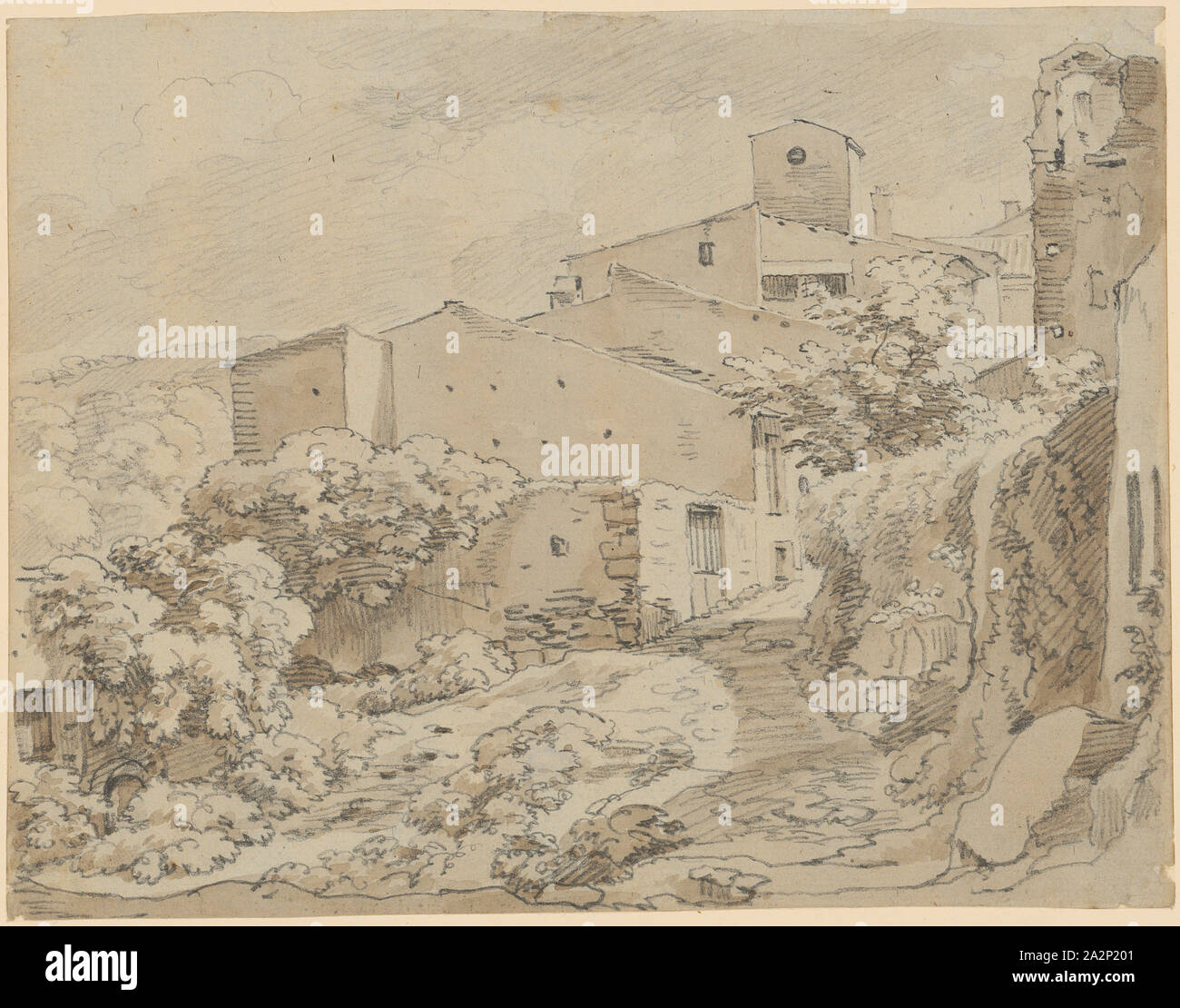 Italian locality, pencil, wash with ink, folio: 15.5 x 20.1 cm, unsigned, Joseph Anton Koch, Obergiblen bei Elbigenalp (Lechtal) 1768–1839 Rom Stock Photo