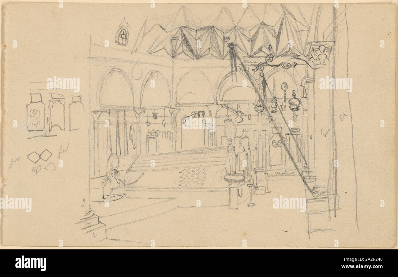 Sketch Sheet: 1: Inside of a Mosque, 1843, Pencil, Sheet: 11.4 x 18.5 cm, Unmarked, Johann Jakob Falkeisen, Basel 1804–1883 Basel Stock Photo