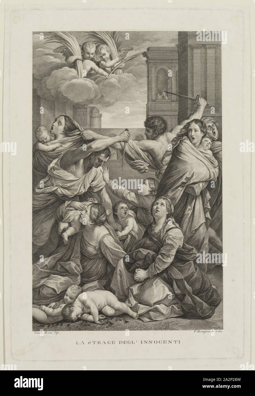 Francesco Rosaspina, Italian, 1760-1841, after Guido Reni, Italian, 1575-1642, Murder of the Innocents, between 18th and 19th century, Engraving printed in black ink on wove paper, Plate: 12 1/2 × 8 1/4 inches (31.8 × 21 cm Stock Photo