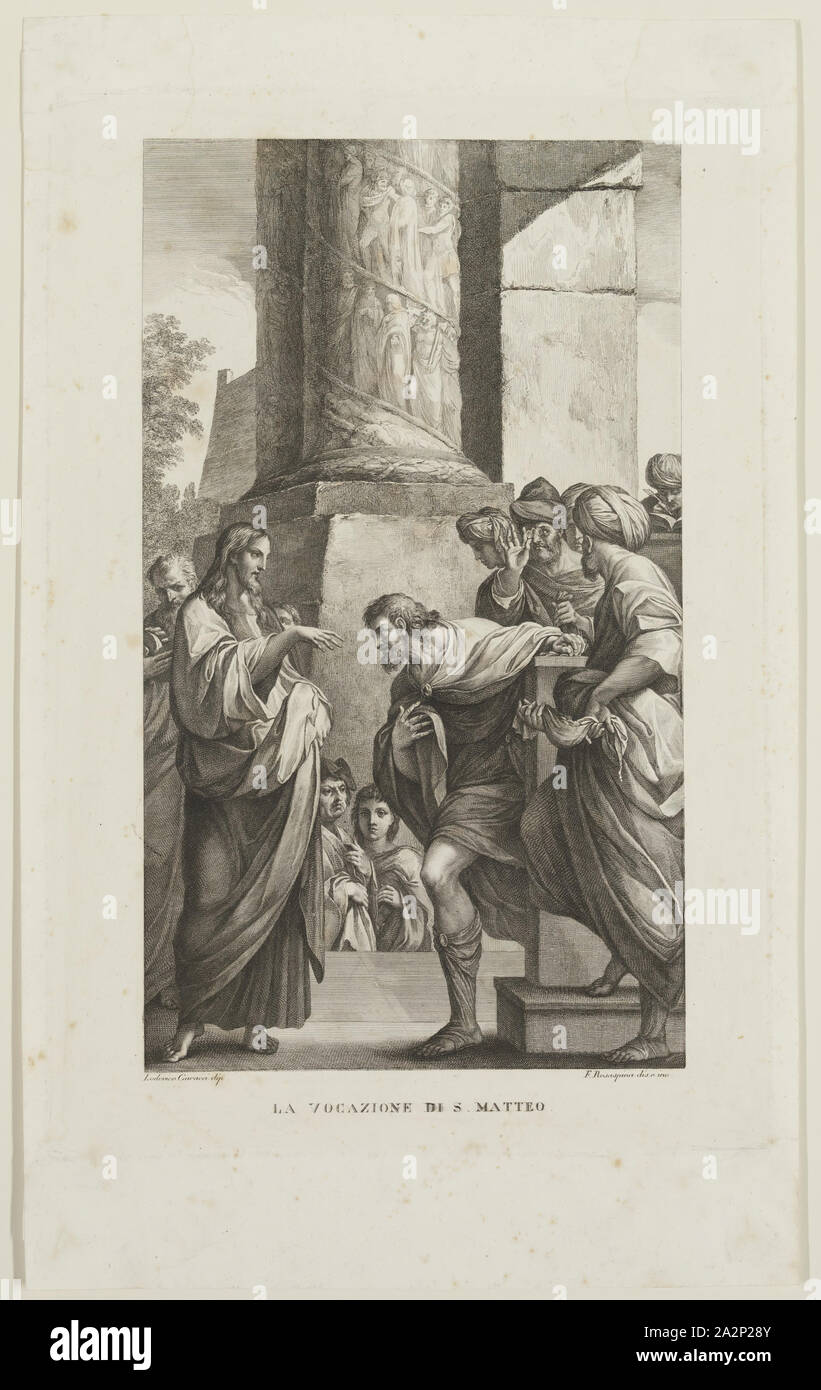 Francesco Rosaspina, Italian, 1760-1841, after Lodovico Carracci, Italian, 1555-1619, Calling of Saint Matthew, between 18th and 19th century, Engraving printed in black ink on wove paper, Plate: 13 1/4 × 9 inches (33.7 × 22.9 cm Stock Photo