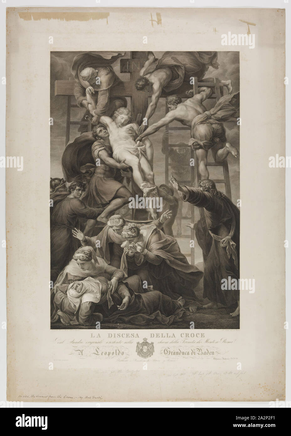 Paolo Toschi, Italian, 1788-1854, after Daniele Ricciarelli, Italian, 1509-1566, Descent from the Cross, 1843, Engraving printed in black on wove paper, image: 28 x 19 1/8 in Stock Photo