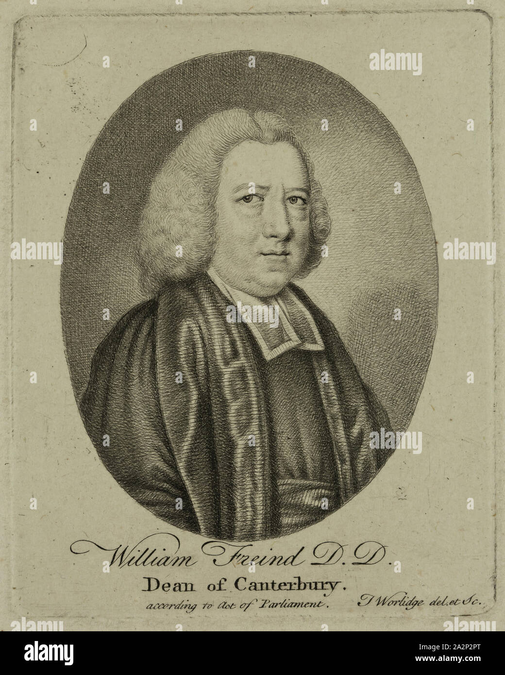 Thomas Worlidge, English, 1700-1766, William Freind D. D. Dean of Canterbury, 18th century, etching printed in black ink on laid paper, Plate: 3 5/8 × 2 7/8 inches (9.2 × 7.3 cm Stock Photo