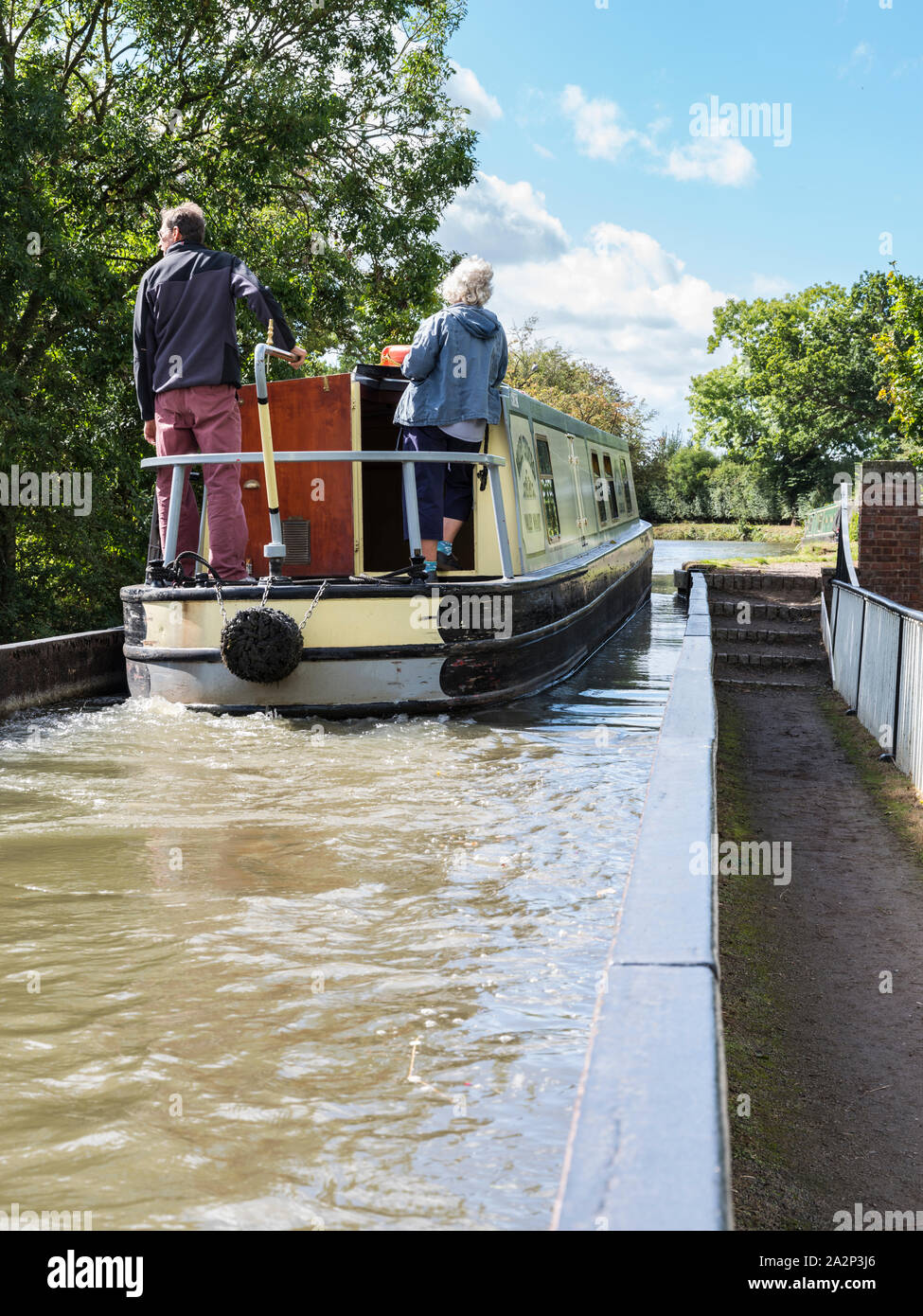 A leisure canal boat crossing the aqueduct on the Stratford on Avon canal. Stock Photo