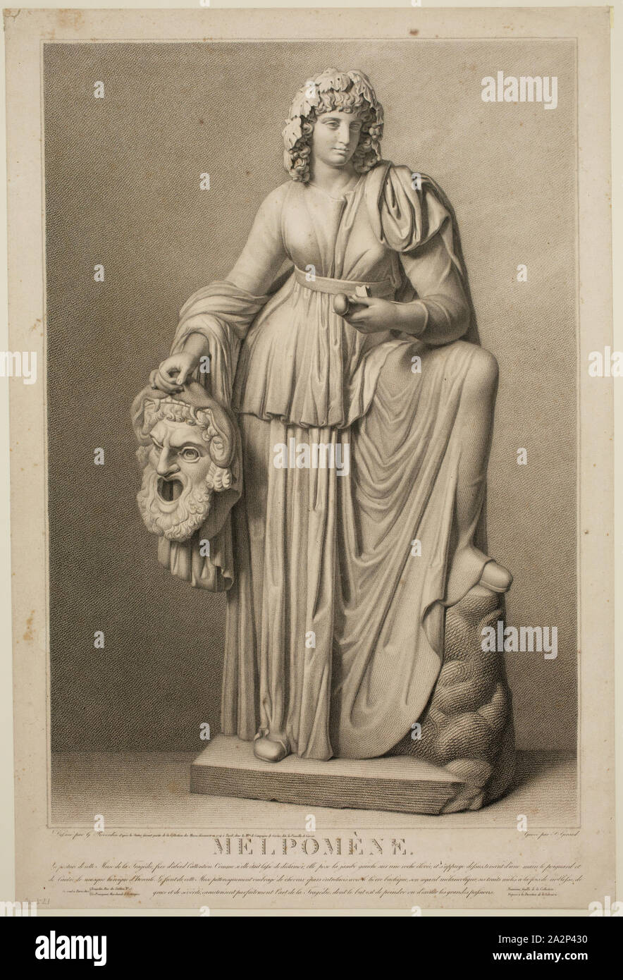 Alexis Francois Girard, French, 1787-1870, after Gedeon Francois Reverdin, French, 1772-1828, Melpomene, 19th Century, Crayon manner engraving printed in black on laid paper, image: 21 5/8 x 14 3/4 in Stock Photo