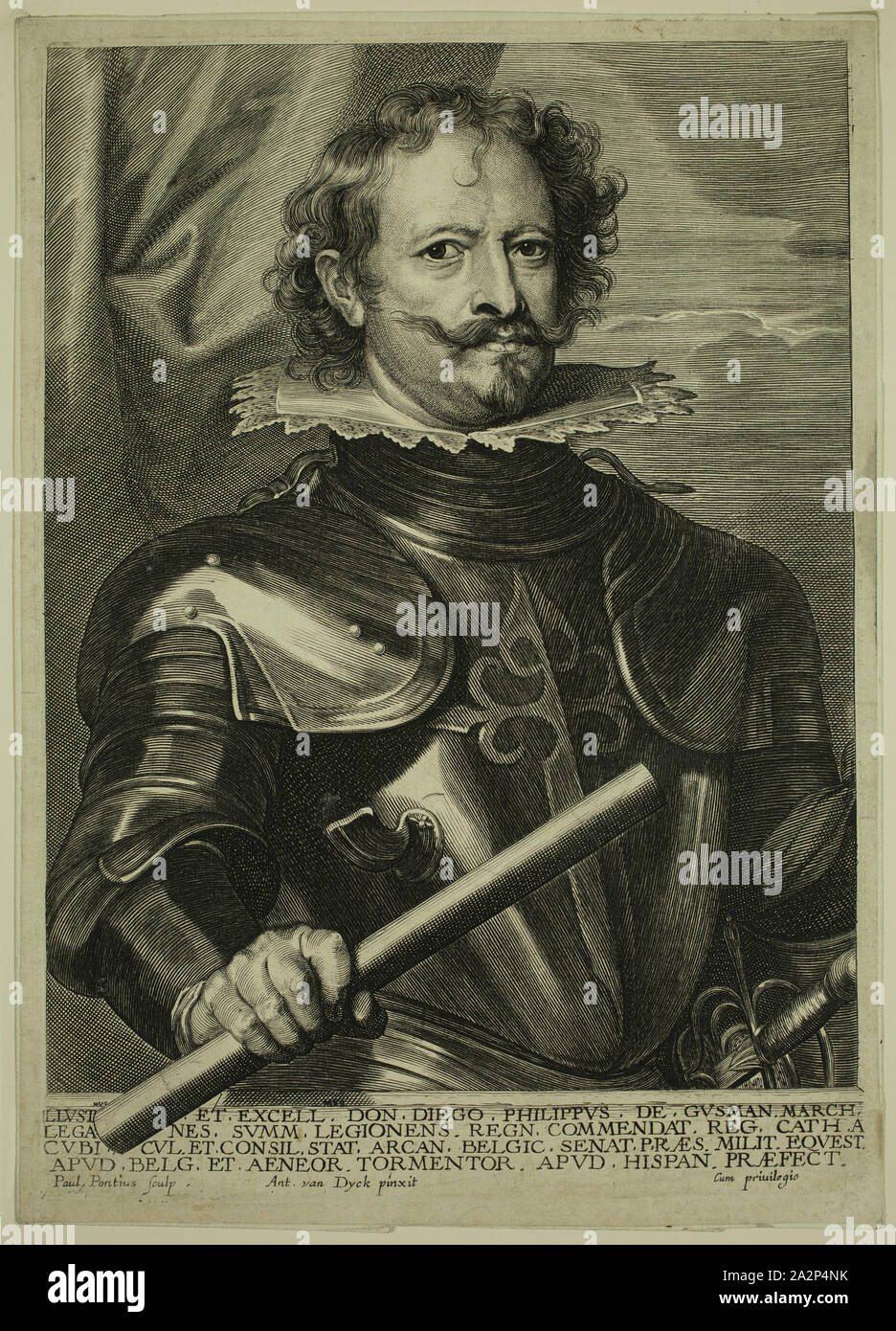 Paul Pontius, Flemish, 1603-1658, after Anton van Dyck, Flemish, 1599-1641, Don Diego Philip de Gusman, mid-17th century, engraving printed in black ink on laid paper, Plate: 9 5/8 × 6 7/8 inches (24.4 × 17.5 cm Stock Photo