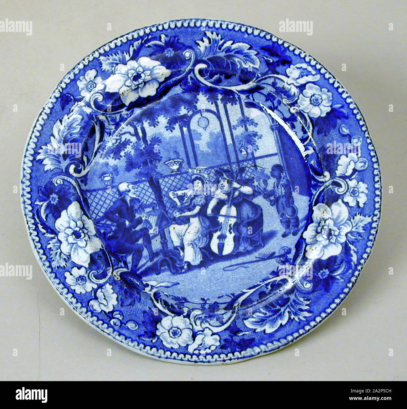 The Garden Trio Plate, 19th Century, Transfer-printed glazed earthenware, Height x diameter: 1/2 x 5 1/2 in. (1.3 x 14.0 cm Stock Photo