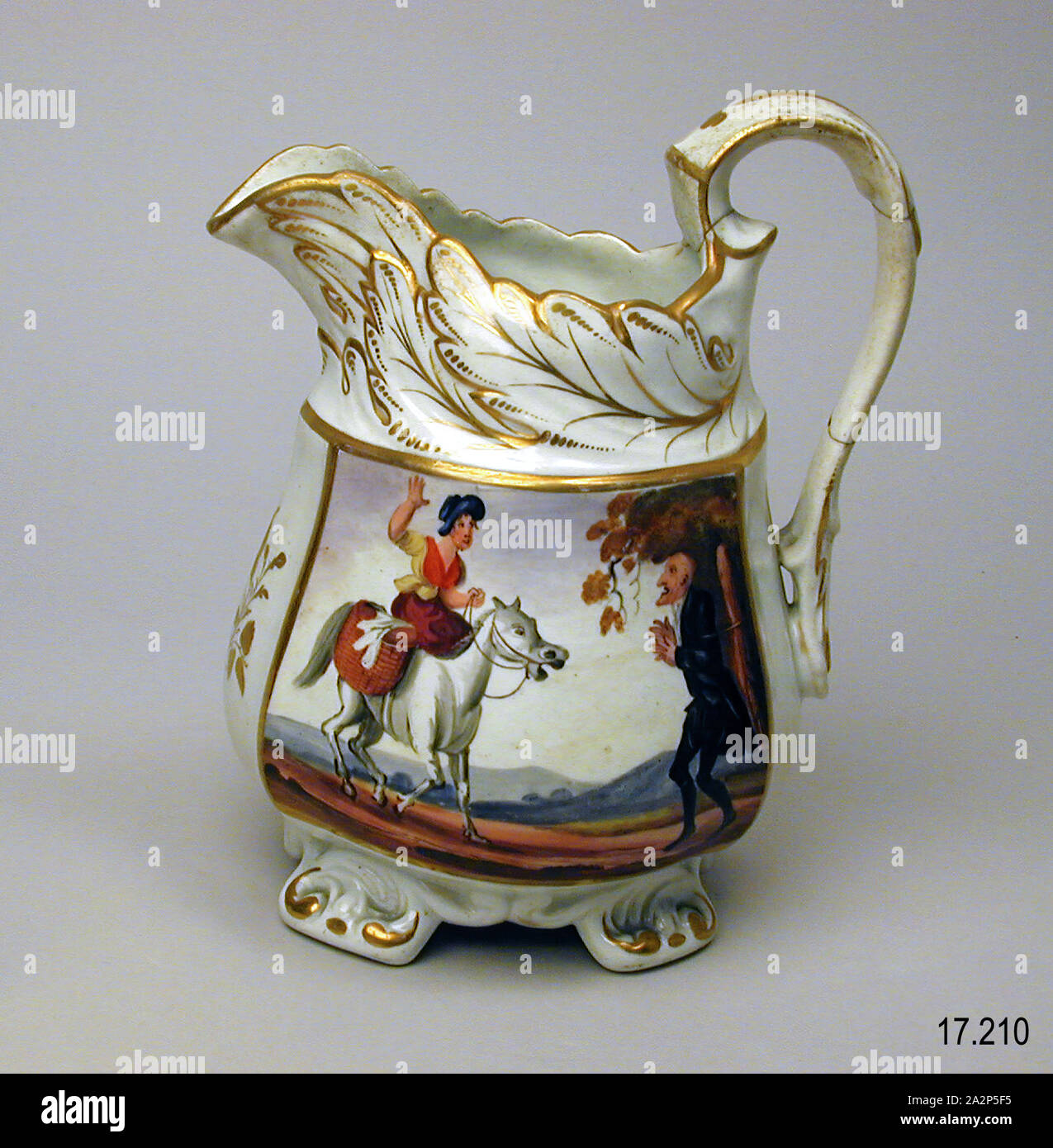 Dr. Syntax and Highwaymen Pitcher, 19th Century, White earthenware handpainted in various colors, 7 1/4 x 6 x 4 7/8 in. (18.42 x 15.2 x 12.4 cm Stock Photo