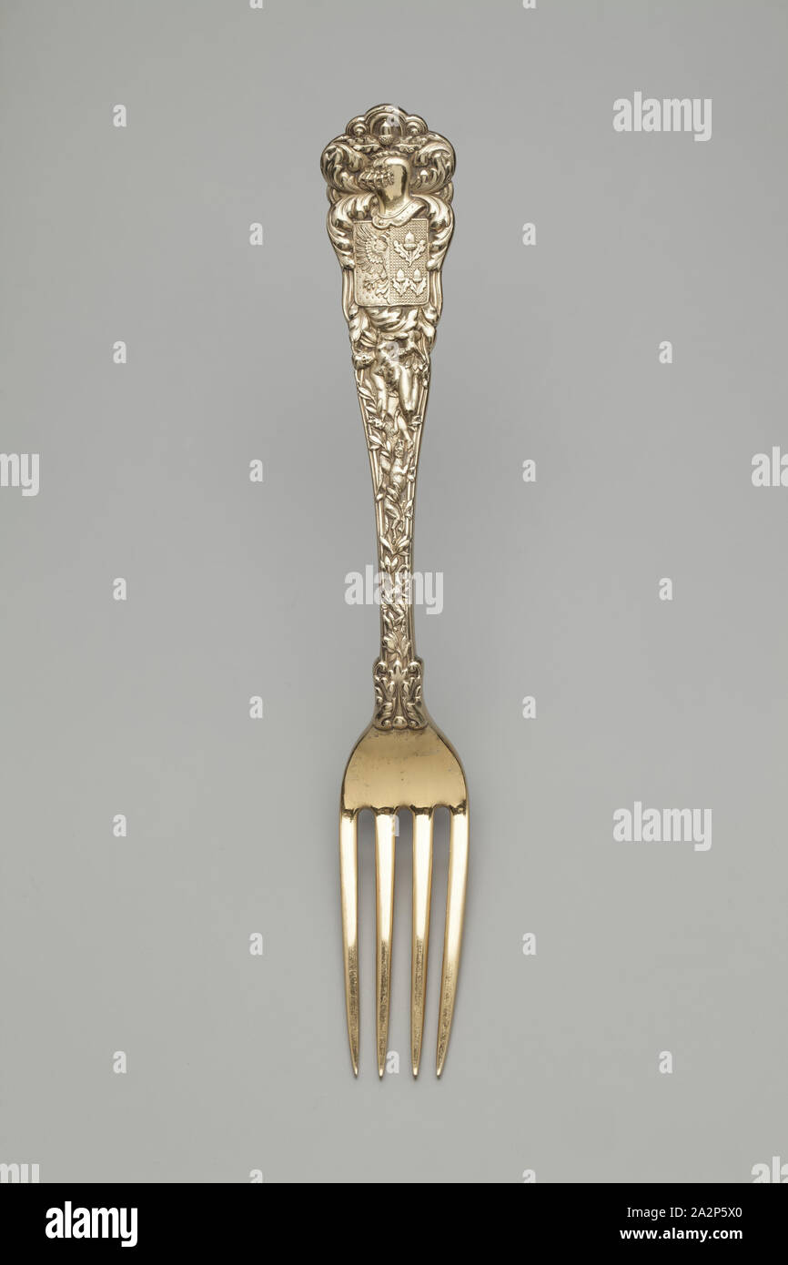 Tiffany and Company, American, established 1837, Fork, 1884, sterling silver, gilt, Overall: 7 1/8 inches (18.1 cm Stock Photo