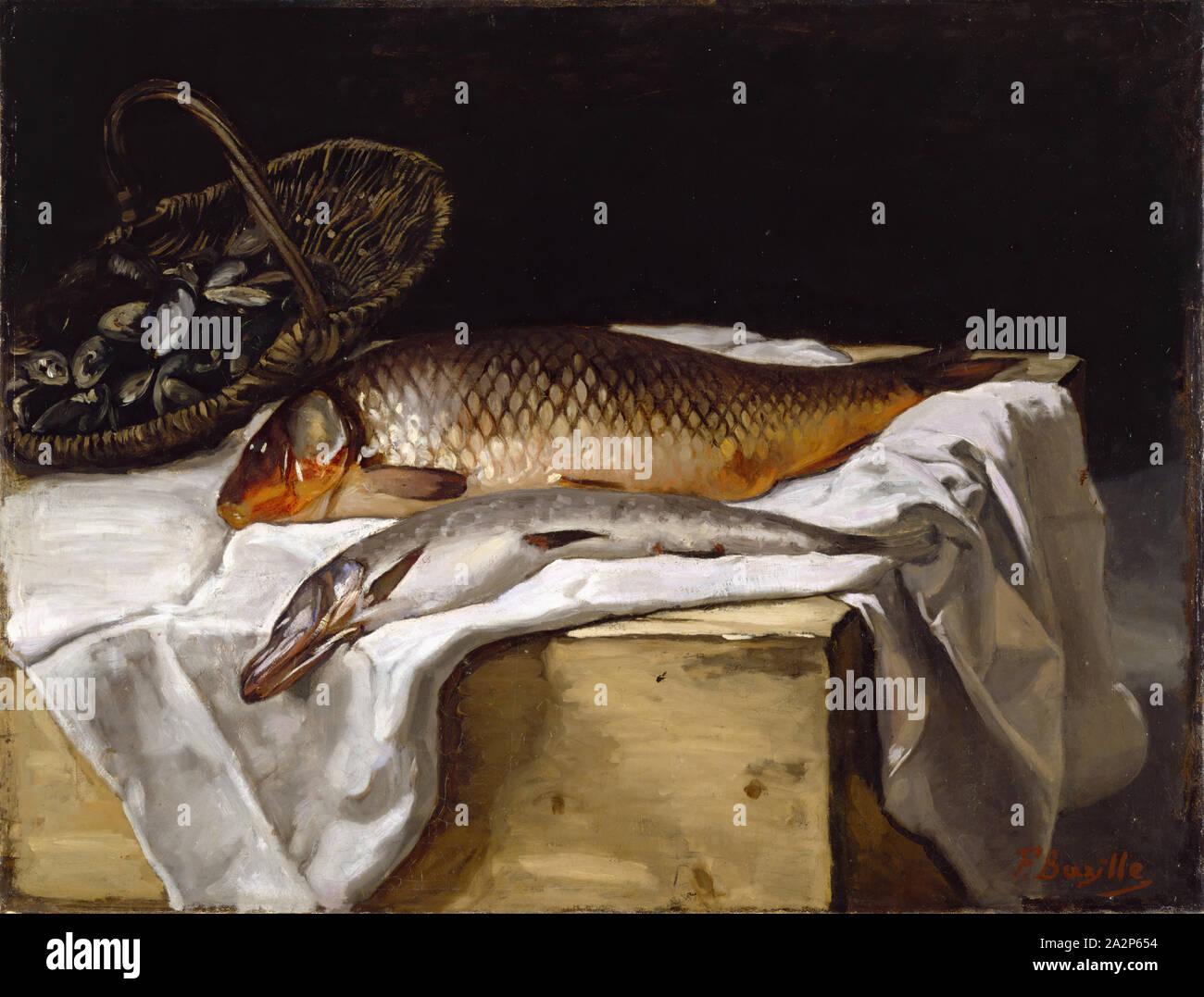Jean-Frederic Bazille, French, 1841-1870, Still Life with Fish, 1866, oil on canvas, Unframed: 25 × 32 1/4 inches (63.5 × 81.9 cm Stock Photo
