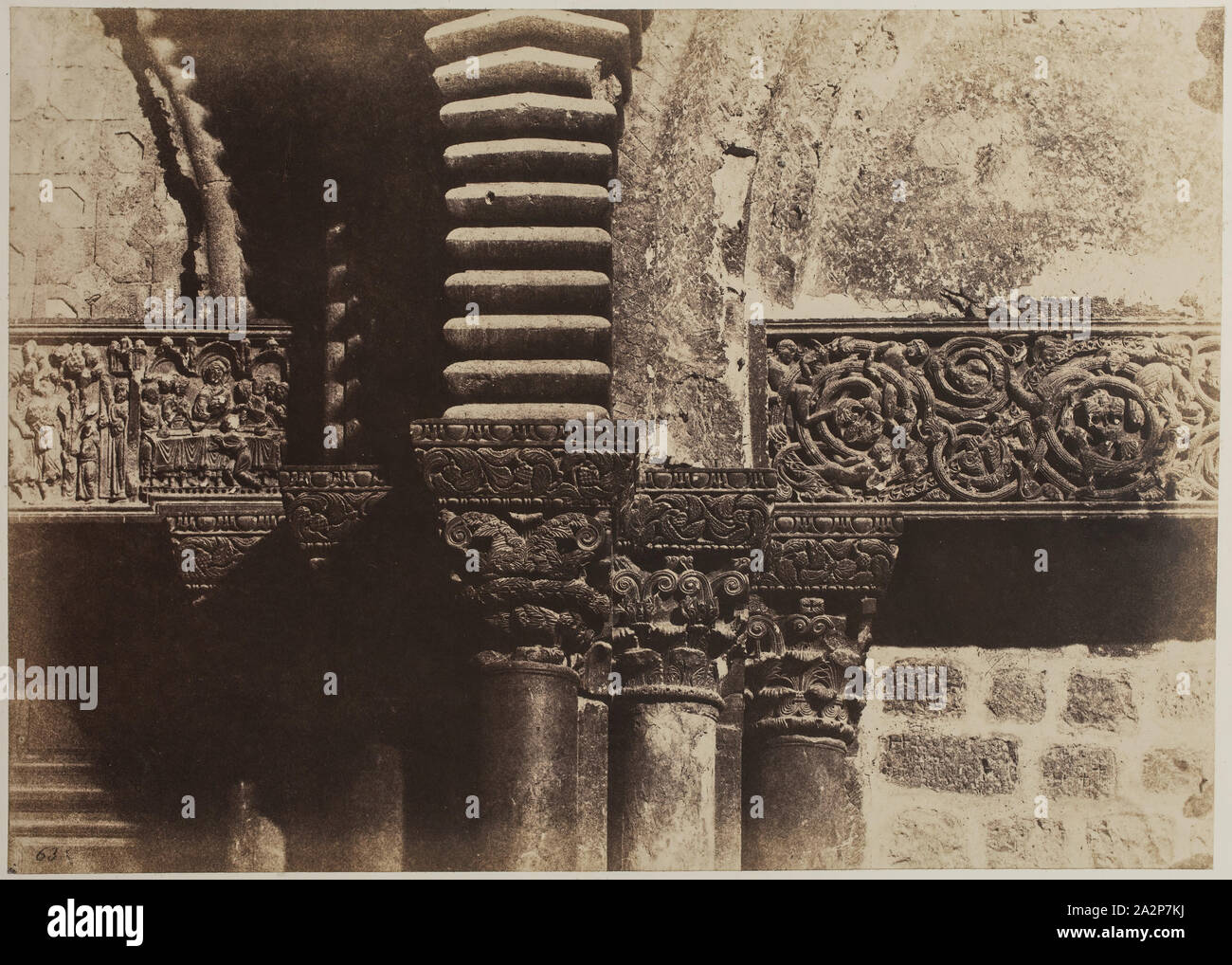 Auguste Salzmann, French, 1824-1872, Jerusalem, Saint Sepulcre, Details of Capitals, 1854, salt print from waxed paper negative, Image: 9 3/8 × 13 inches (23.8 × 33 cm Stock Photo
