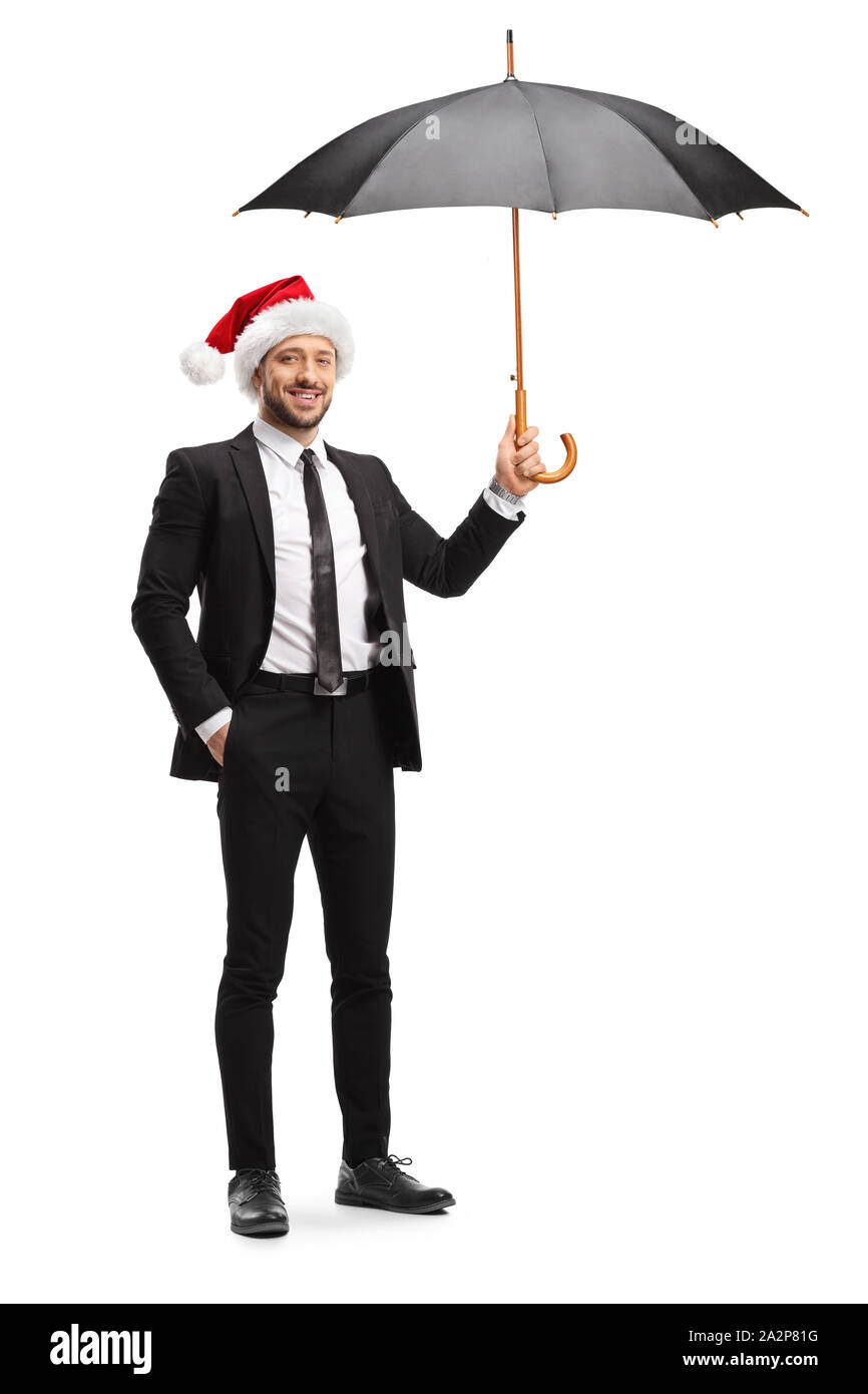 Man wearing umbrella hat hi-res stock 