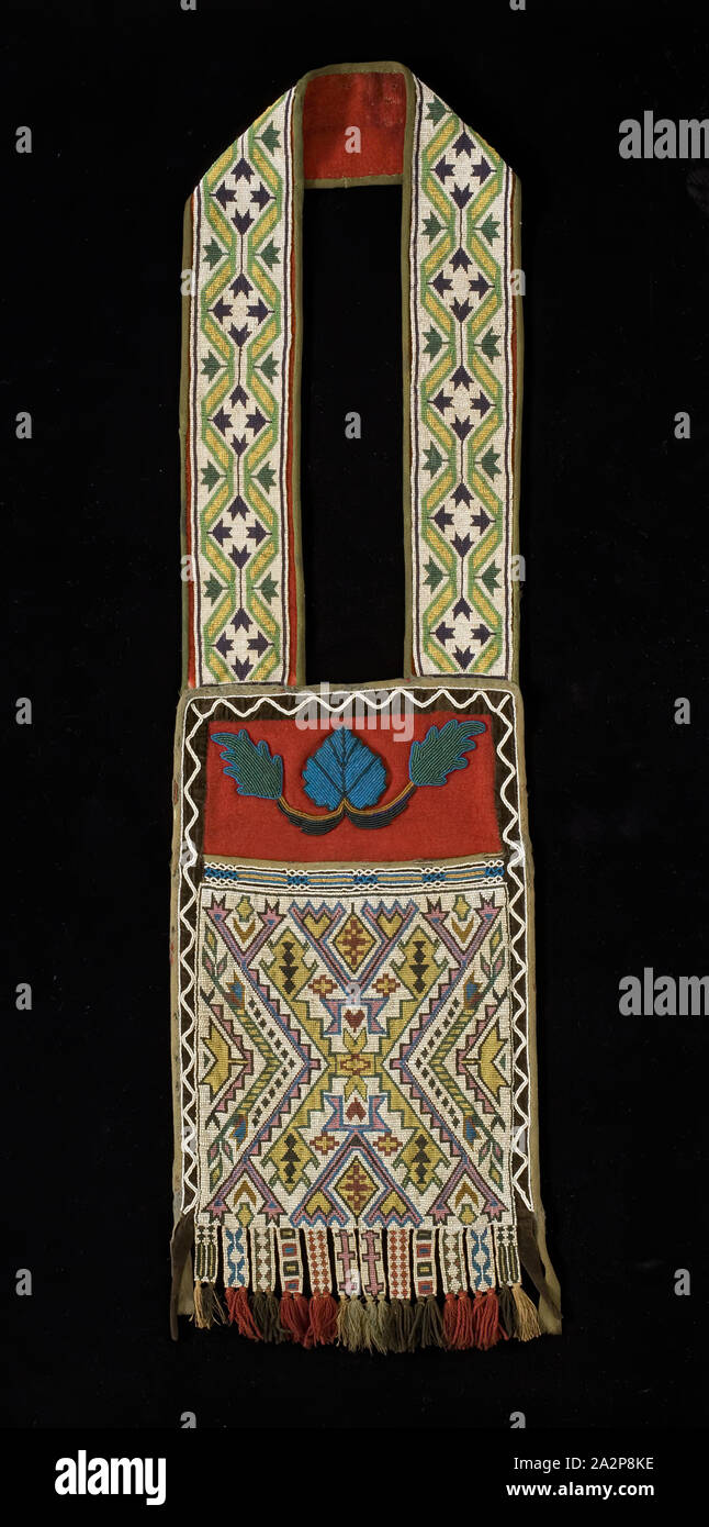 Ojibwa, Native American, Bandolier Bag, ca. 1875, glass beads, wool and velveteen, Overall: 40 1/2 × 11 1/4 inches (102.9 × 28.6 cm Stock Photo