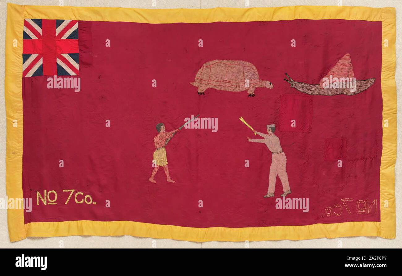 Fante, African, Asafo Flag, early 20th century, Silk, hand-stitched and embroidered, Overall: 43 × 71 inches (109.2 × 180.3 cm Stock Photo