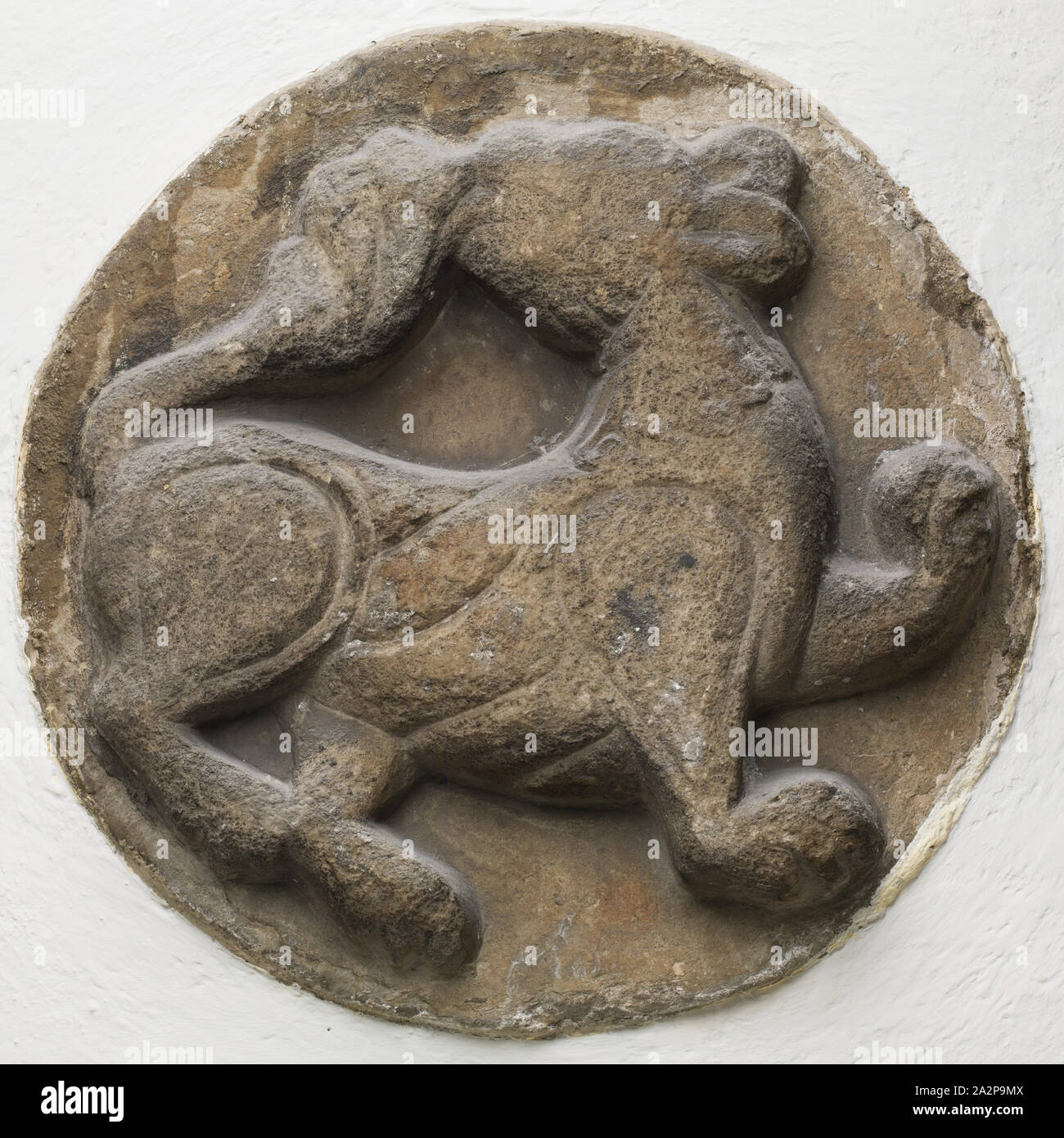 Unknown (Italian), Roundel with Lion Passant, between 12th and 13th century, stone, Overall: 15 inches (38.1 cm Stock Photo
