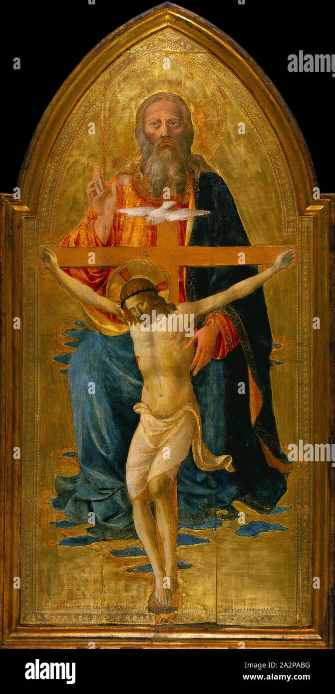 attributed to Domenico di Michelino, Italian, 1417-1491, The Trinity, 1450/1475, gold leaf and tempera on wood panel, Overall: 65 3/4 × 34 × 3 1/4 inches (167 × 86.4 × 8.3 cm Stock Photo