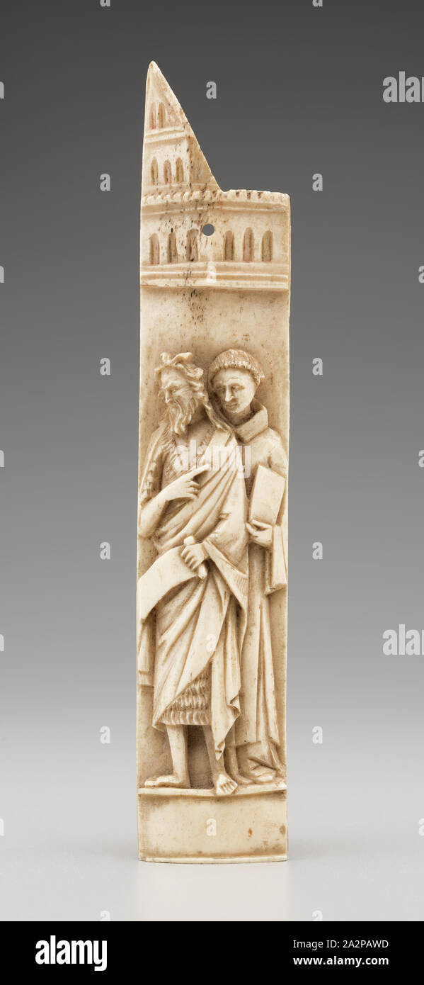 Unknown (Italian), Carved Bone Plaque, Wing of a Triptych, 15th Century, Bone, 7 1/2 x 1 3/8 in Stock Photo