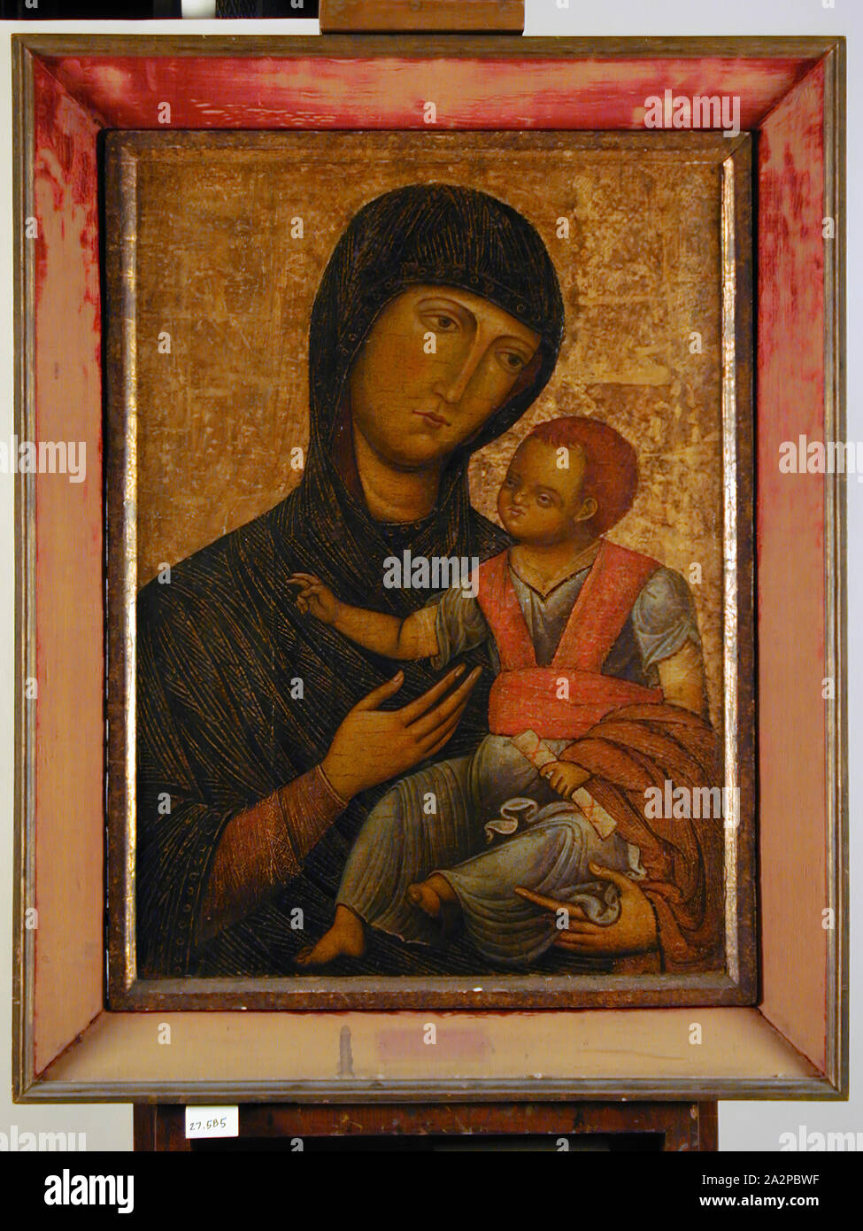 School of Venice, Italian, Madonna and Child, 13th Century, Paint on wood panel, Unframed: 35 × 26 inches (88.9 × 66 cm Stock Photo