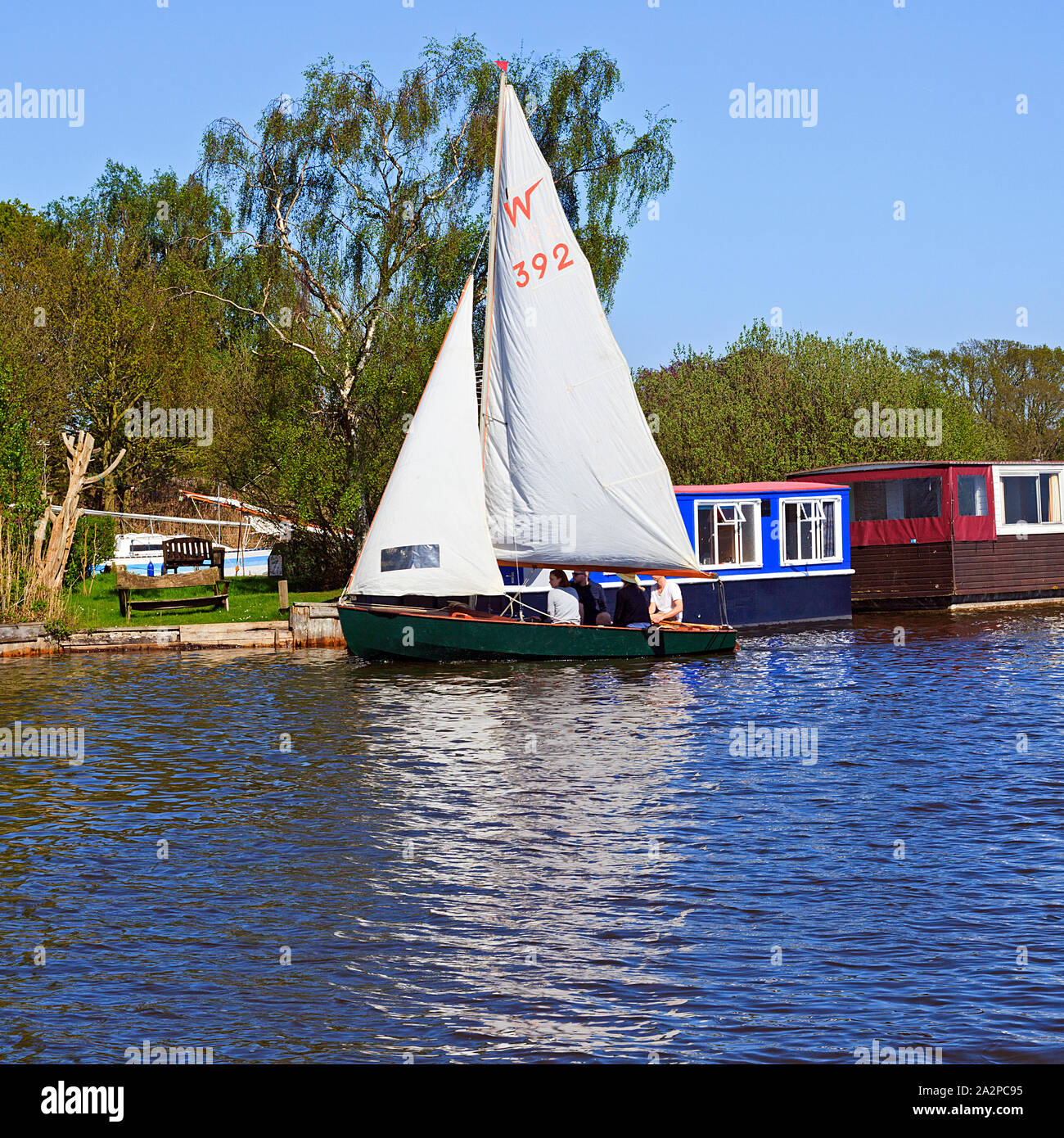 Sailing boat on Hickling Broad on the Norfolk Broads, England, UK Stock