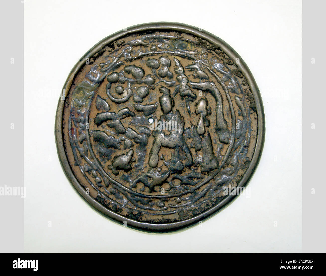 Islamic, Turkish, Mirror, 12th/13th Century, Leaded bronze, 1/8 x 3 3/4 in. diam. ( .32 x 9.4 cm Stock Photo