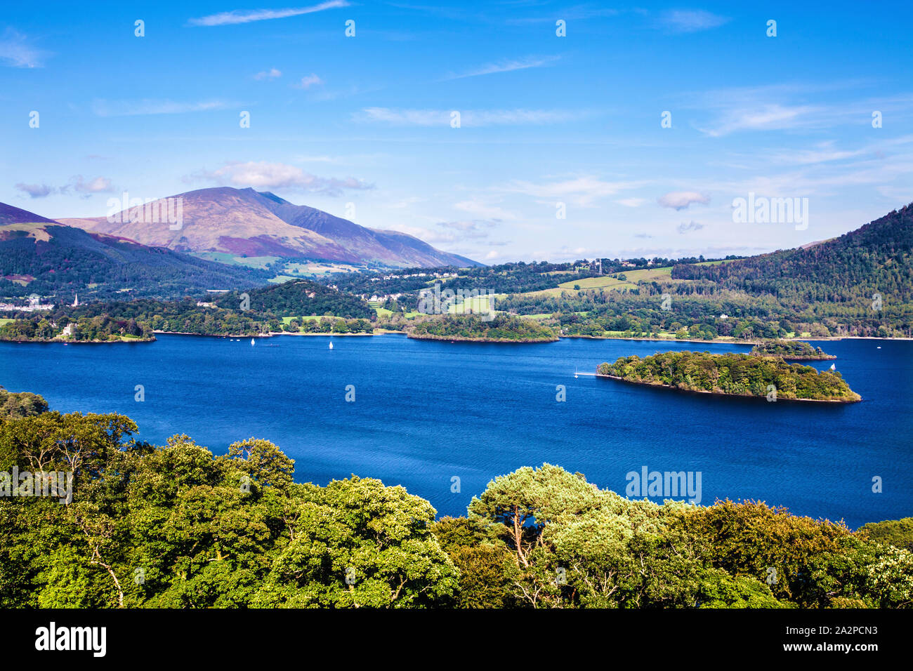 View over Derwent Water from Hawes End, Lake District, Cumbria, England, UK Stock Photo