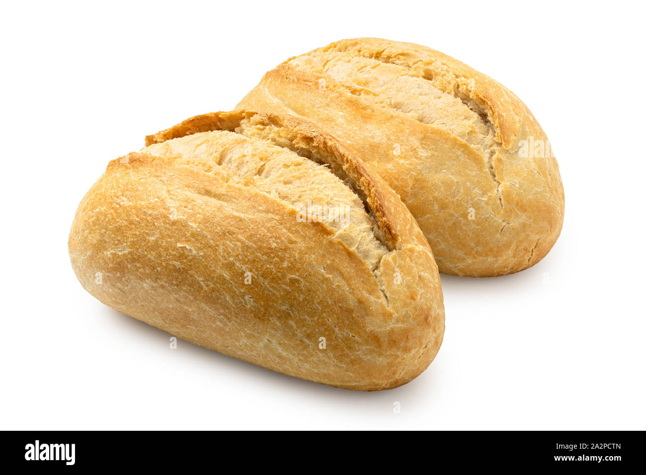 Two white french bread rolls isolated on white. Stock Photo