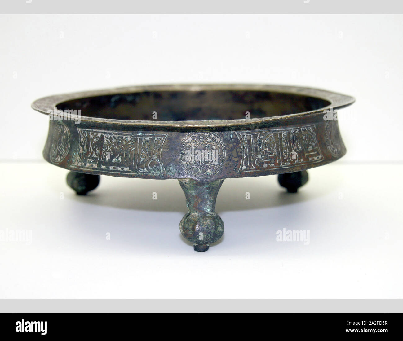 Islamic, Iranian, Incense Burner, 12th/13th Century, Leaded brass, height x diameter: 2 1/4 x 6 1/4 in Stock Photo