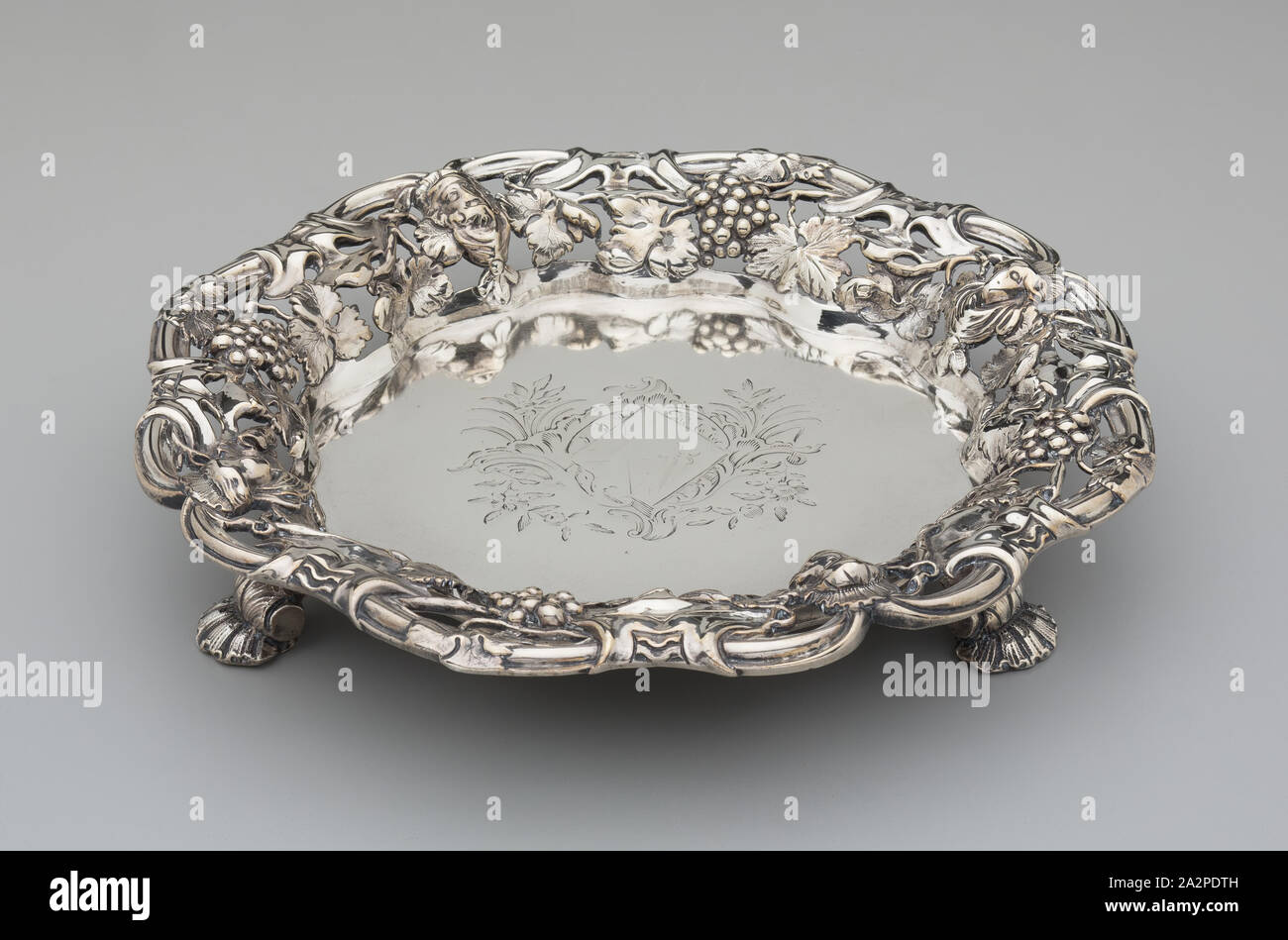 Peter Archambo II, English, 1724-1768, Salver, between 1750 and 1751, silver, Overall: 1 1/8 × 6 5/8 inches (2.9 × 16.8 cm Stock Photo