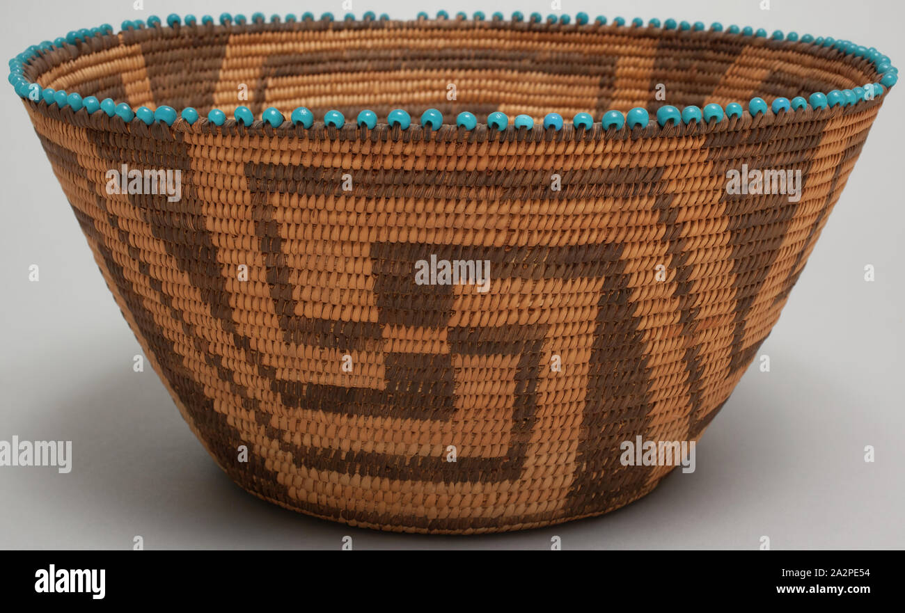 Basket, late 19th century, willow, devil's claw (martynia) and beads, Overall: 4 3/8 × 8 1/2 inches (11.1 × 21.6 cm Stock Photo