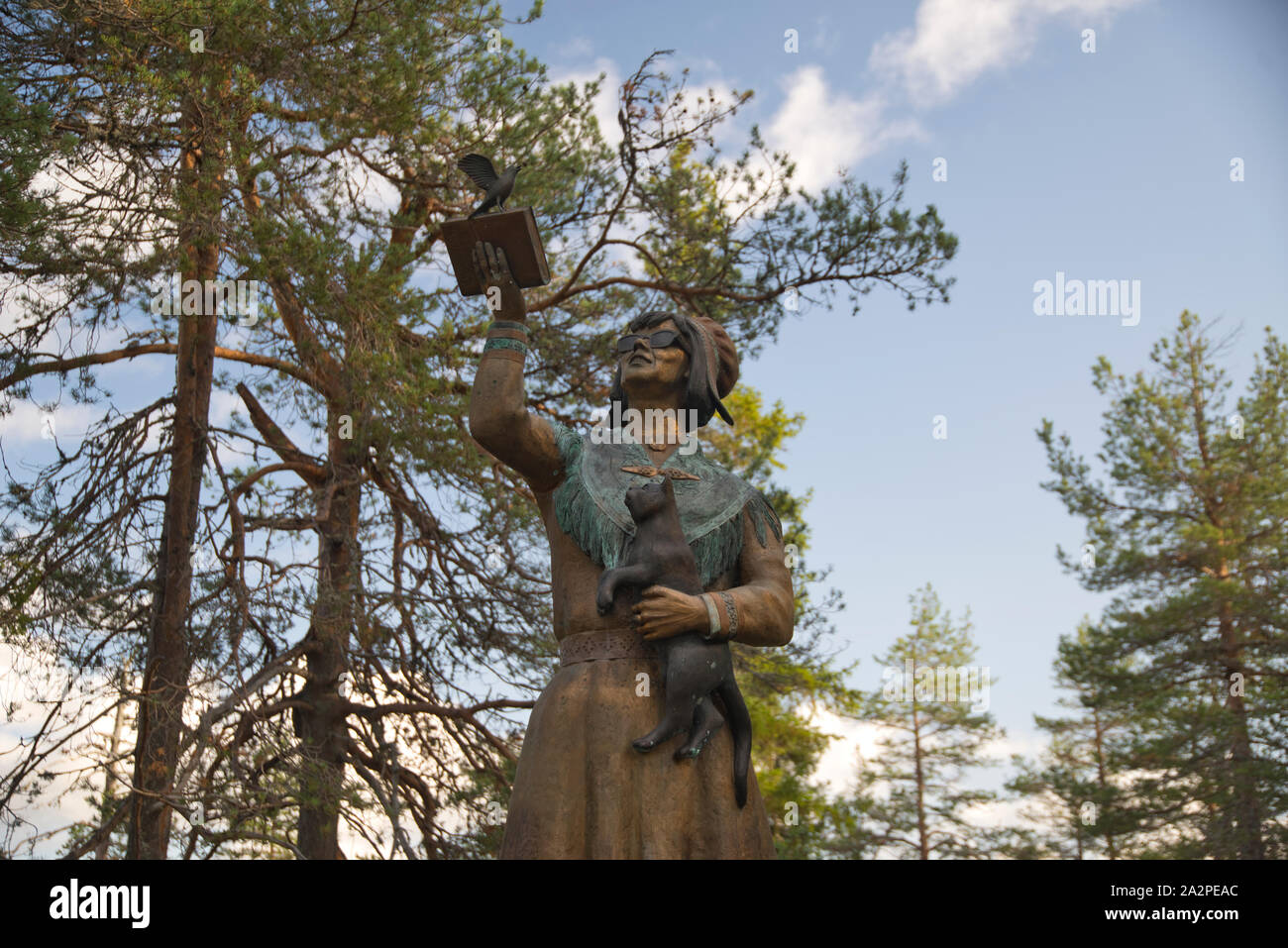 Statue Of Annikki Kariniemi In Aavasaksa Lapland Finland Stock Photo statue-of-annikki-kariniemi-in-aavasaksa-lapland-finland-stock-photo