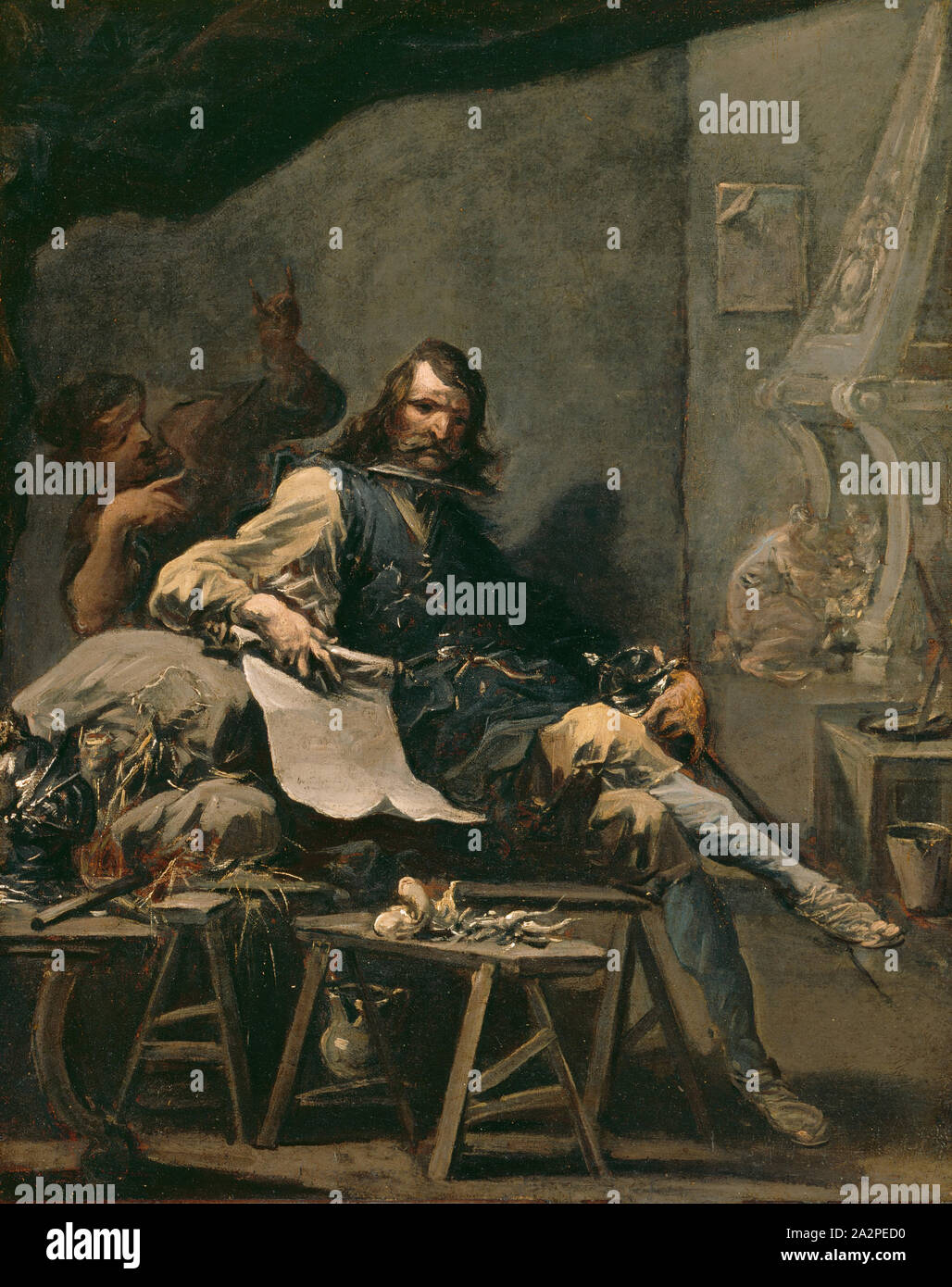 Alessandro Magnasco, Italian, 1667-1749, Satire on a Nobleman in Misery, between 1719 and 1725, oil on canvas, Framed: 34 7/8 × 29 3/16 × 2 1/4 inches (88.6 × 74.1 × 5.7 cm Stock Photo