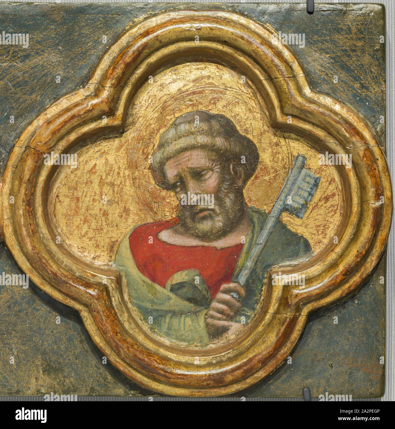 Dalmasio di Jacopo, Italian, Saint Peter, between 1370 and 1377, egg tempera on wood panel, Overall: 5 5/8 × 22 1/16 × 1 3/16 inches (14.3 × 56 × 3 cm Stock Photo