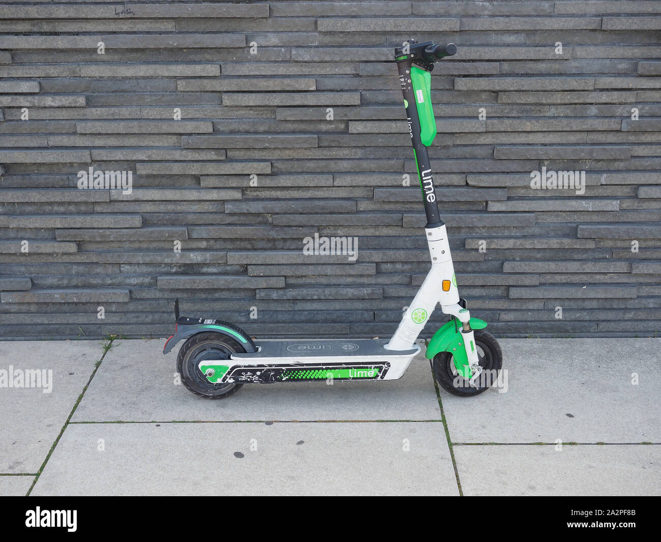 KOELN, GERMANY CIRCA AUGUST 2019 Lime electric kick scooter personal