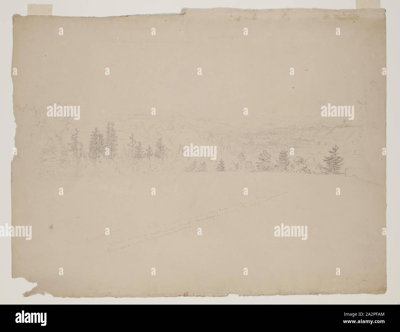 Thomas Cole, American, 1801-1848, Distant View of Derby with the Derwent near Duffield, Derbyshire, England, 1829, graphite pencil on beige wove paper, Sheet (irregular): 11 5/16 × 14 7/8 inches (28.7 × 37.8 cm Stock Photo