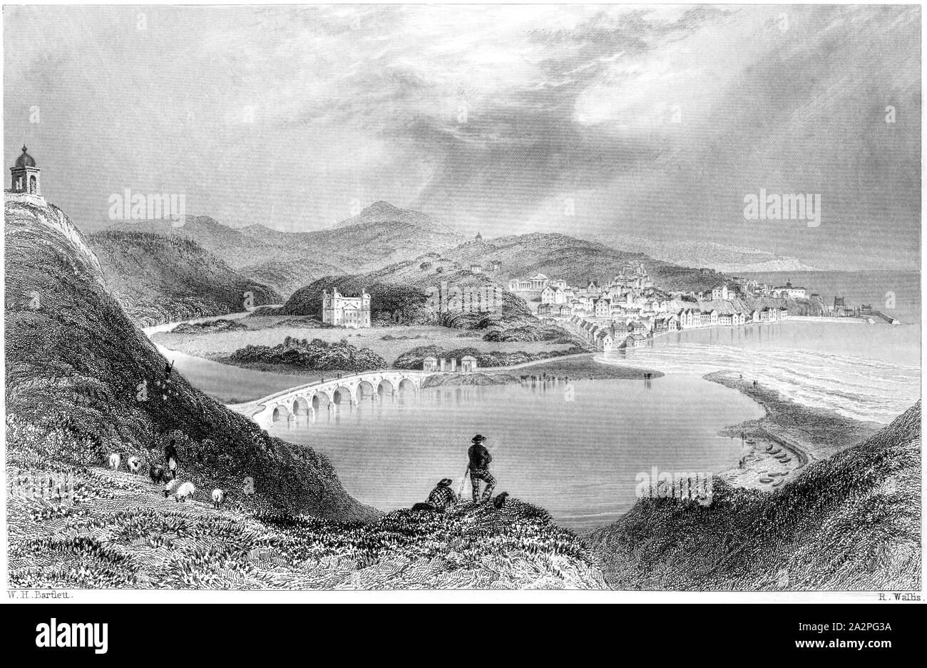 An engraving of Banff, Scotland scanned at high resolution from a book printed in 1842.  Believed copyright free. Stock Photo
