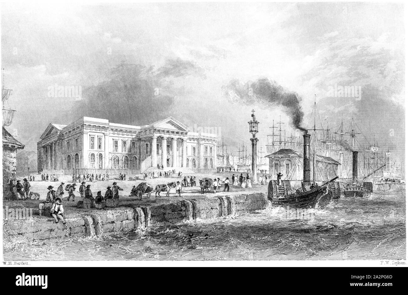 An engraving of Greenock, Scotland UK scanned at high resolution from a book printed in 1842.  Believed copyright free. Stock Photo