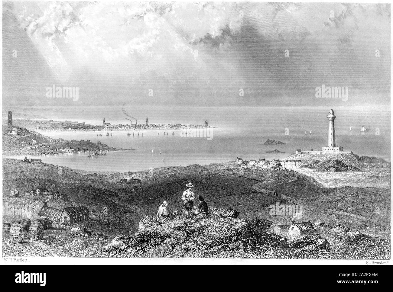 An engraving of Peterhead scanned at high resolution from a book printed in 1842.  Believed copyright free. Stock Photo