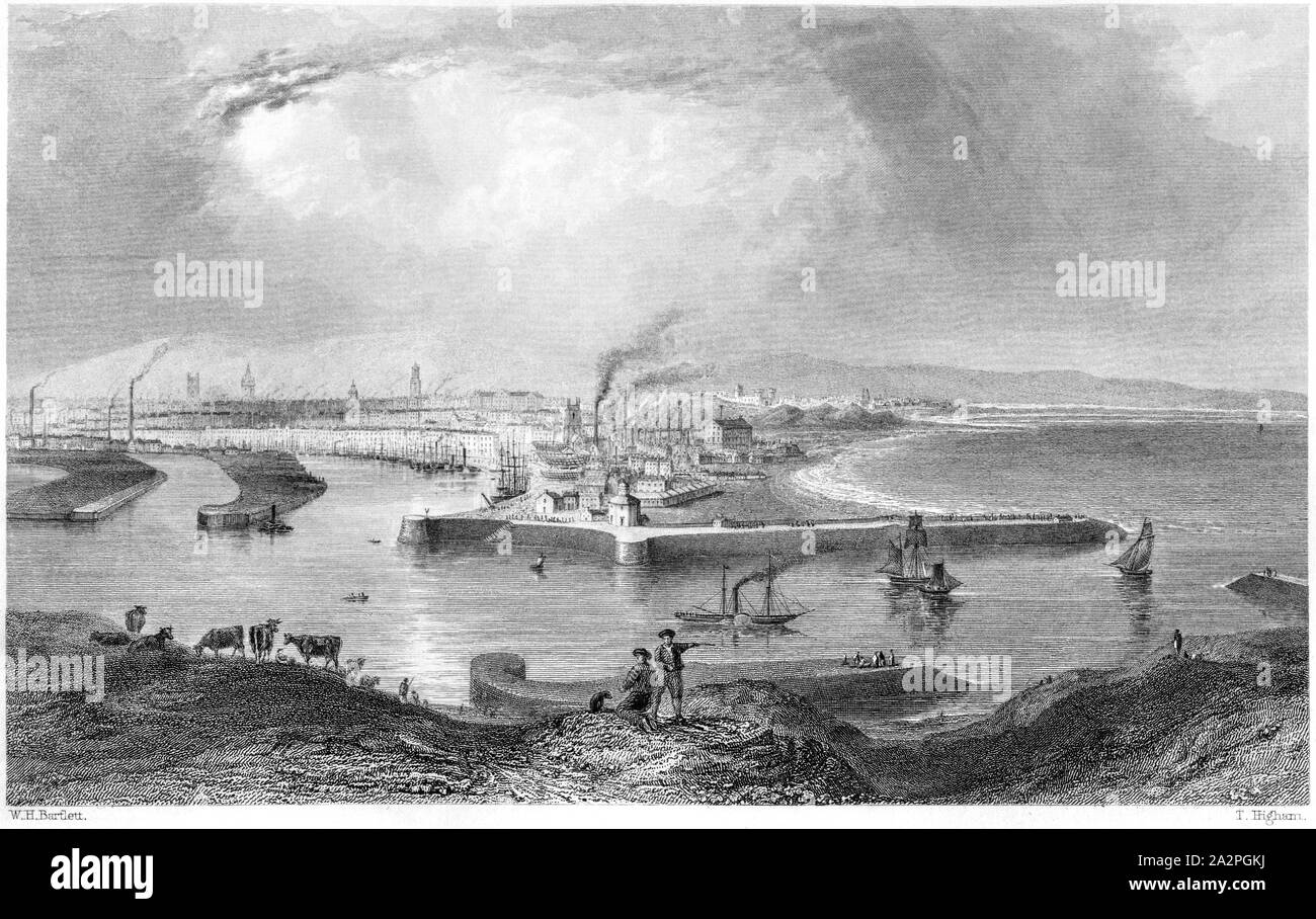 An engraving of Aberdeen scanned at high resolution from a book printed in 1842.  Believed copyright free. Stock Photo